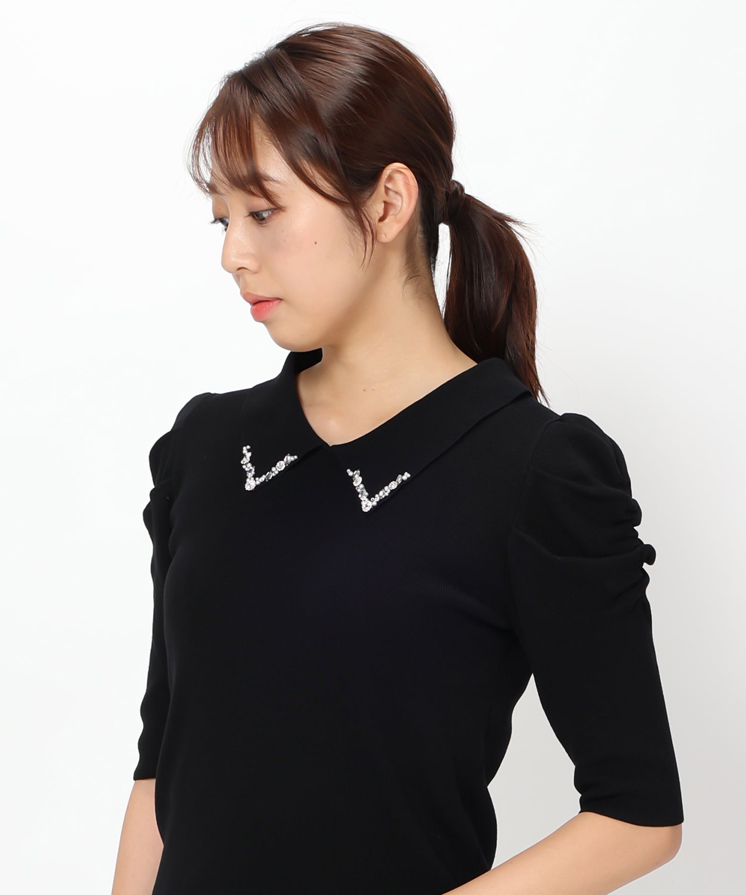 ミッシュマッシュ MISCH MASCH ビジュー衿パワショルニット/MM328314 （BLACK） BLACK
