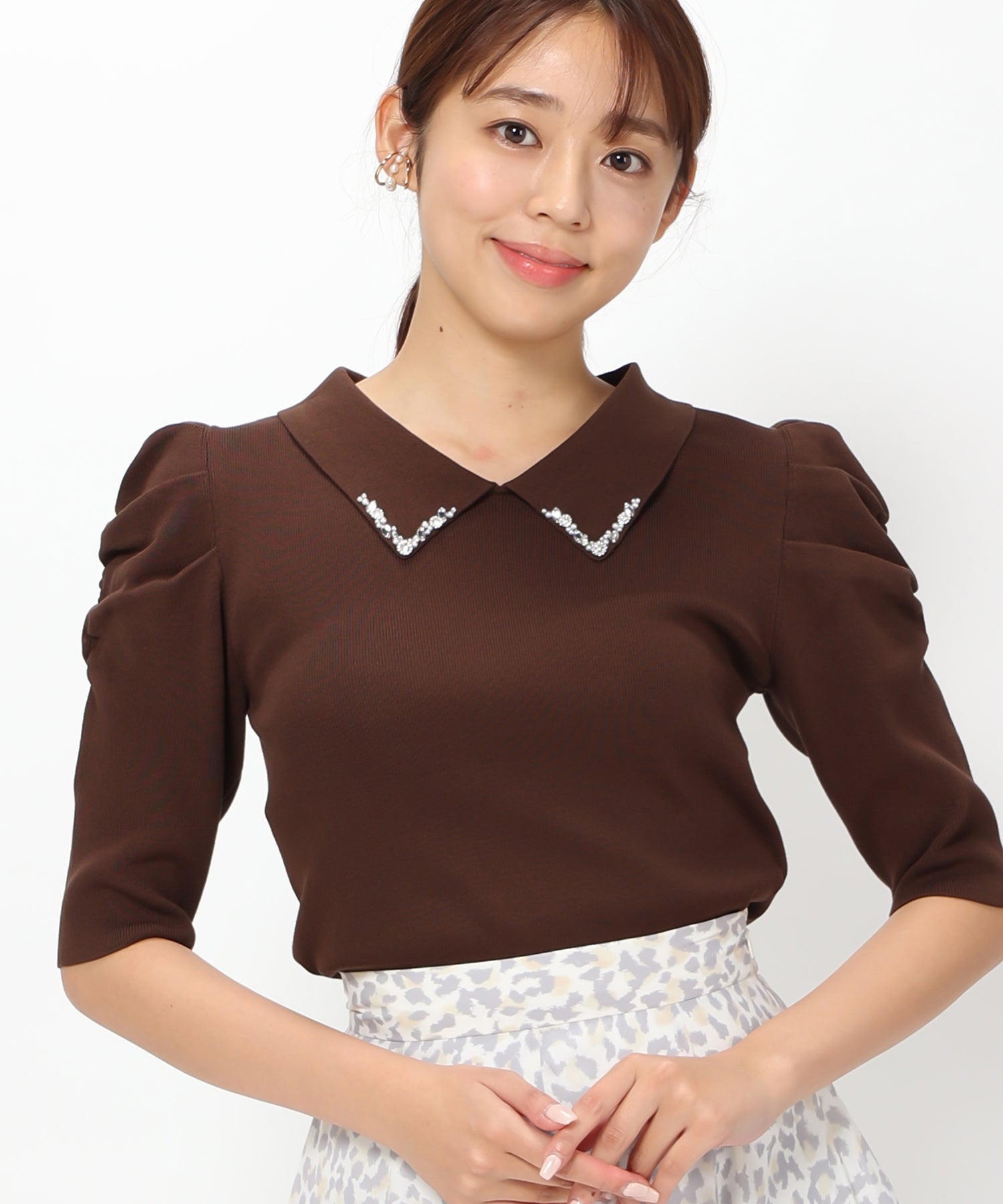 ミッシュマッシュ MISCH MASCH ビジュー衿パワショルニット/MM328314 （BROWN） BROWN