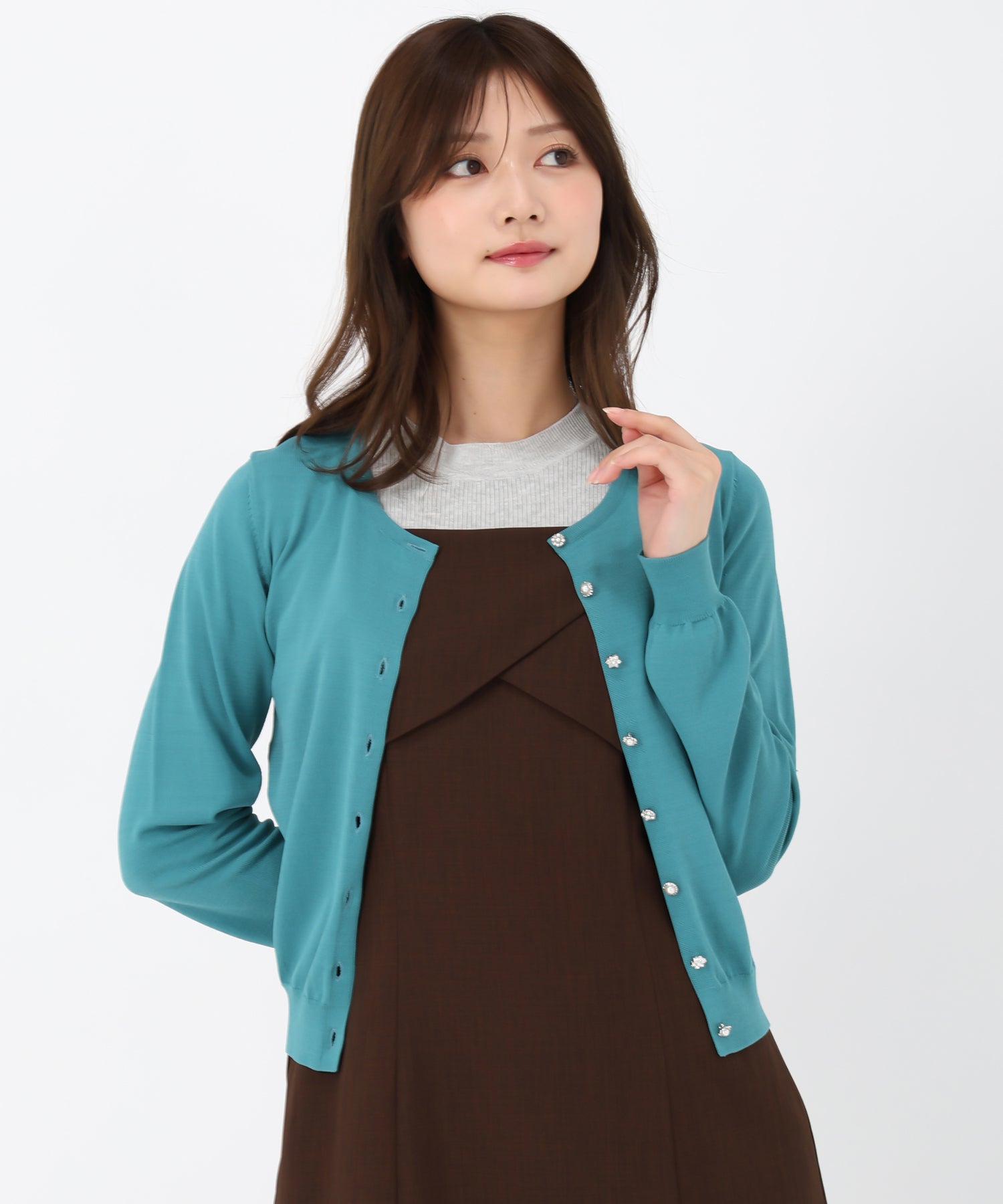 ミッシュマッシュ MISCH MASCH カーディガンランキング1位！【接触冷感】【UV機能】【2024春夏新作】ベーシックビジュー釦カーディガン/MM428406 （GREEN） GREEN