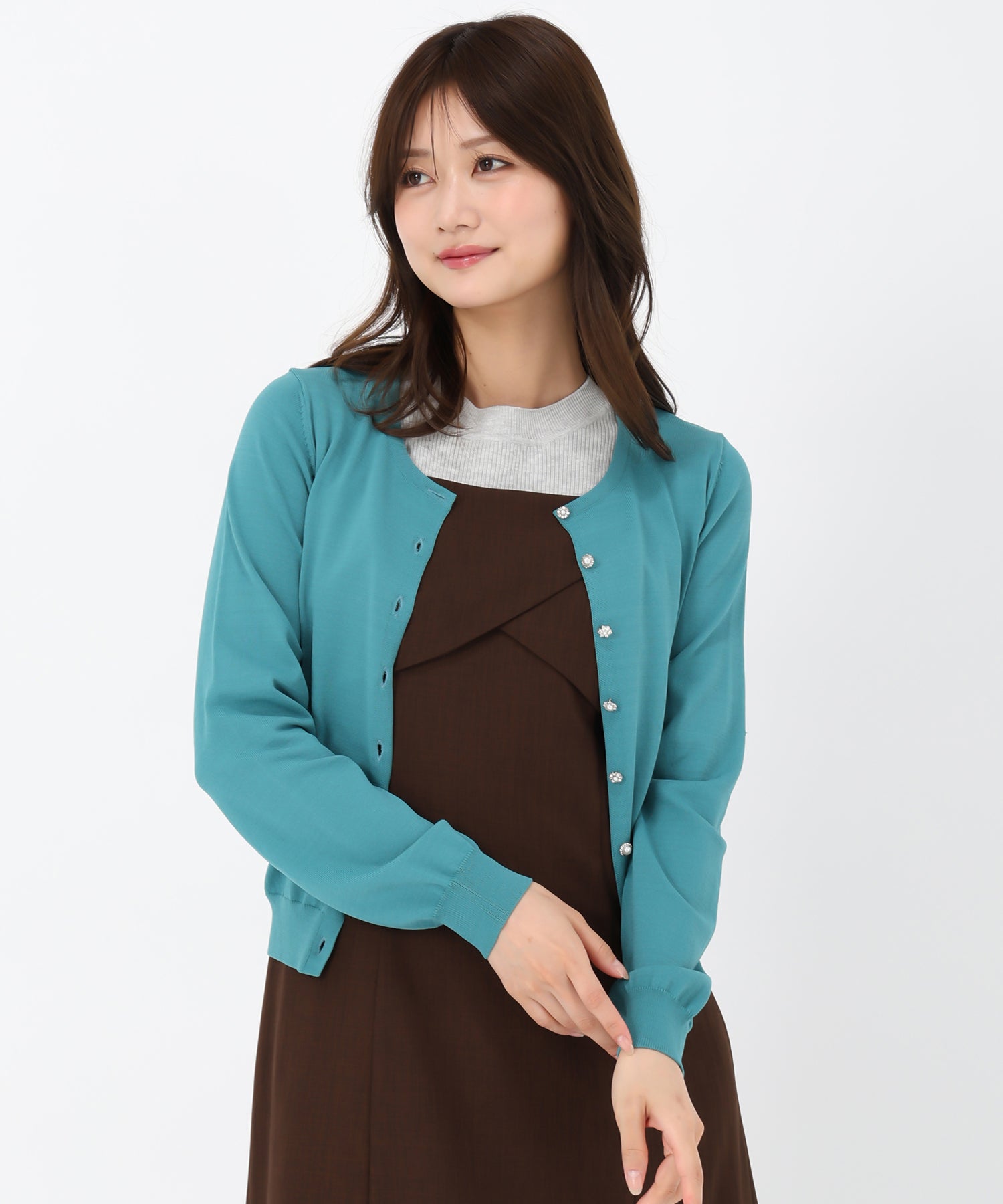 ミッシュマッシュ MISCH MASCH カーディガンランキング1位！【接触冷感】【UV機能】【2024春夏新作】ベーシックビジュー釦カーディガン/MM428406 （GREEN） GREEN