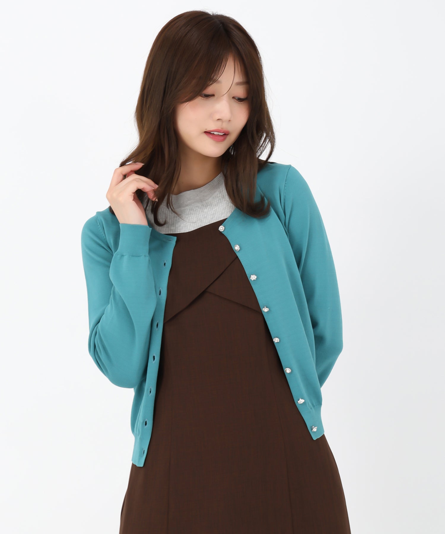 ミッシュマッシュ MISCH MASCH カーディガンランキング1位！【接触冷感】【UV機能】【2024春夏新作】ベーシックビジュー釦カーディガン/MM428406 （GREEN） GREEN