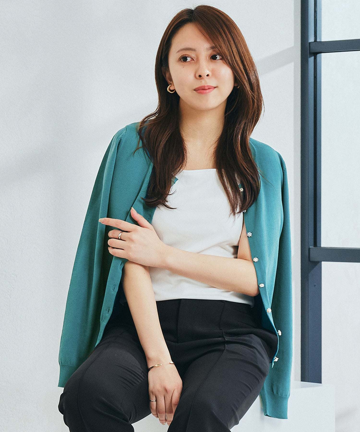 ミッシュマッシュ MISCH MASCH カーディガンランキング1位！【接触冷感】【UV機能】【2024春夏新作】ベーシックビジュー釦カーディガン/MM428406 （GREEN） GREEN