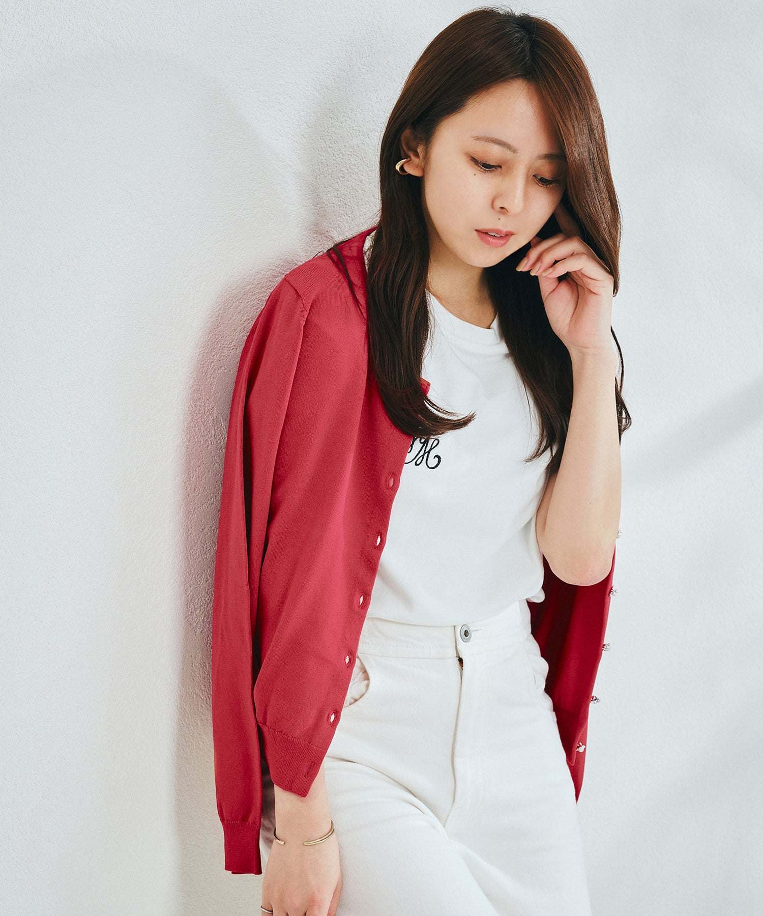 ミッシュマッシュ MISCH MASCH カーディガンランキング1位！【接触冷感】【UV機能】【2024春夏新作】ベーシックビジュー釦カーディガン/MM428406 （GREEN） GREEN