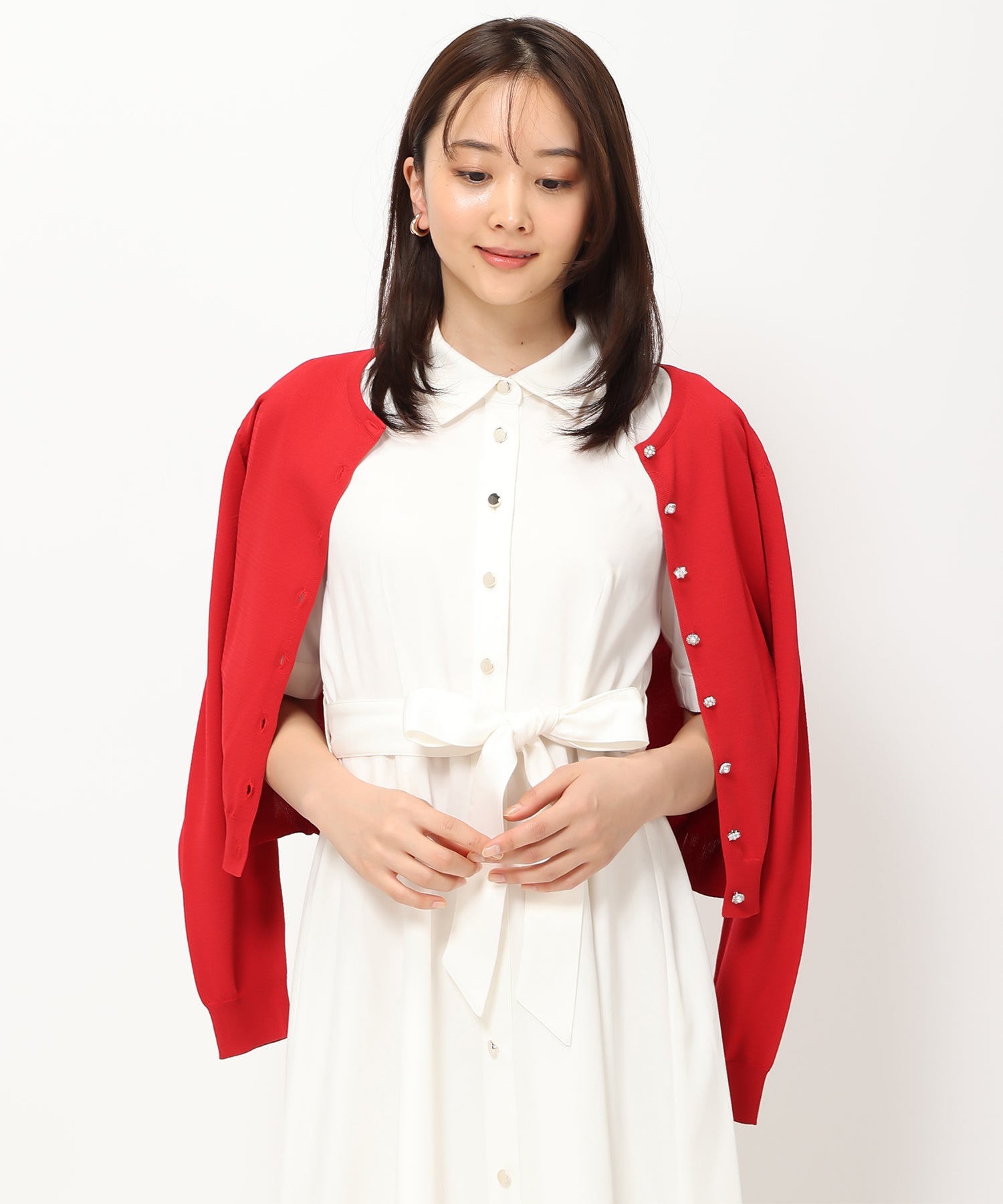 ミッシュマッシュ MISCH MASCH カーディガンランキング1位！【接触冷感】【UV機能】【2024春夏新作】ベーシックビジュー釦カーディガン/MM428406 （GREEN） GREEN