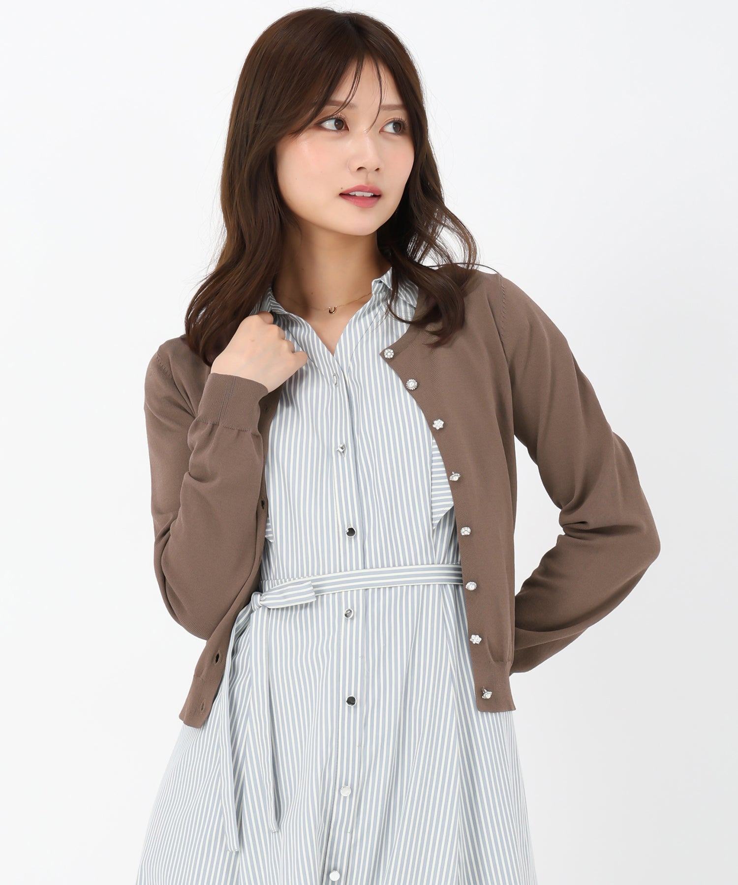 ミッシュマッシュ MISCH MASCH カーディガンランキング1位！【接触冷感】【UV機能】【2024春夏新作】ベーシックビジュー釦カーディガン/MM428406 （BROWN） BROWN