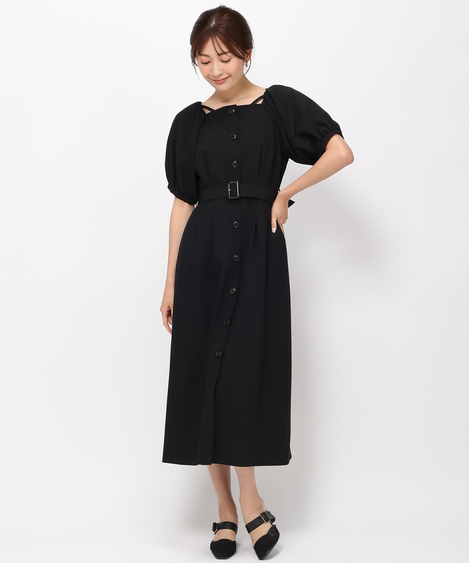 ミッシュマッシュ MISCH MASCH 【2024春夏新作】パフスリーブフロントボタンワンピース/MM417421 （BLACK） BLACK