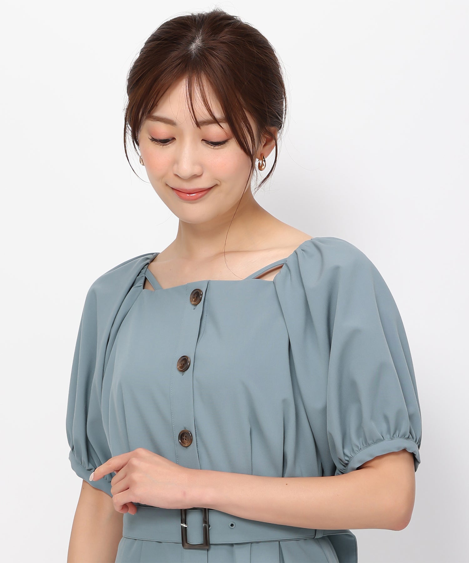 ミッシュマッシュ MISCH MASCH 【2024春夏新作】パフスリーブフロントボタンワンピース/MM417421 （BLACK） BLACK