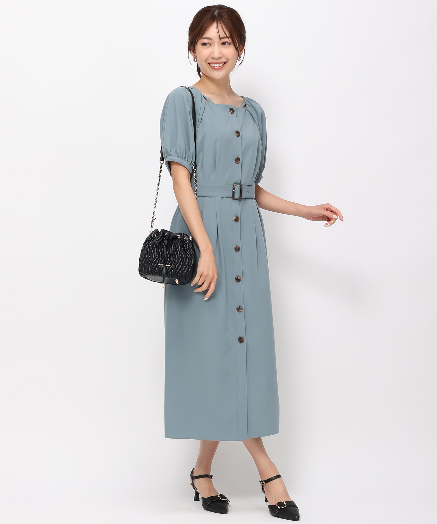 ミッシュマッシュ MISCH MASCH 【2024春夏新作】パフスリーブフロントボタンワンピース/MM417421 （BLACK） BLACK