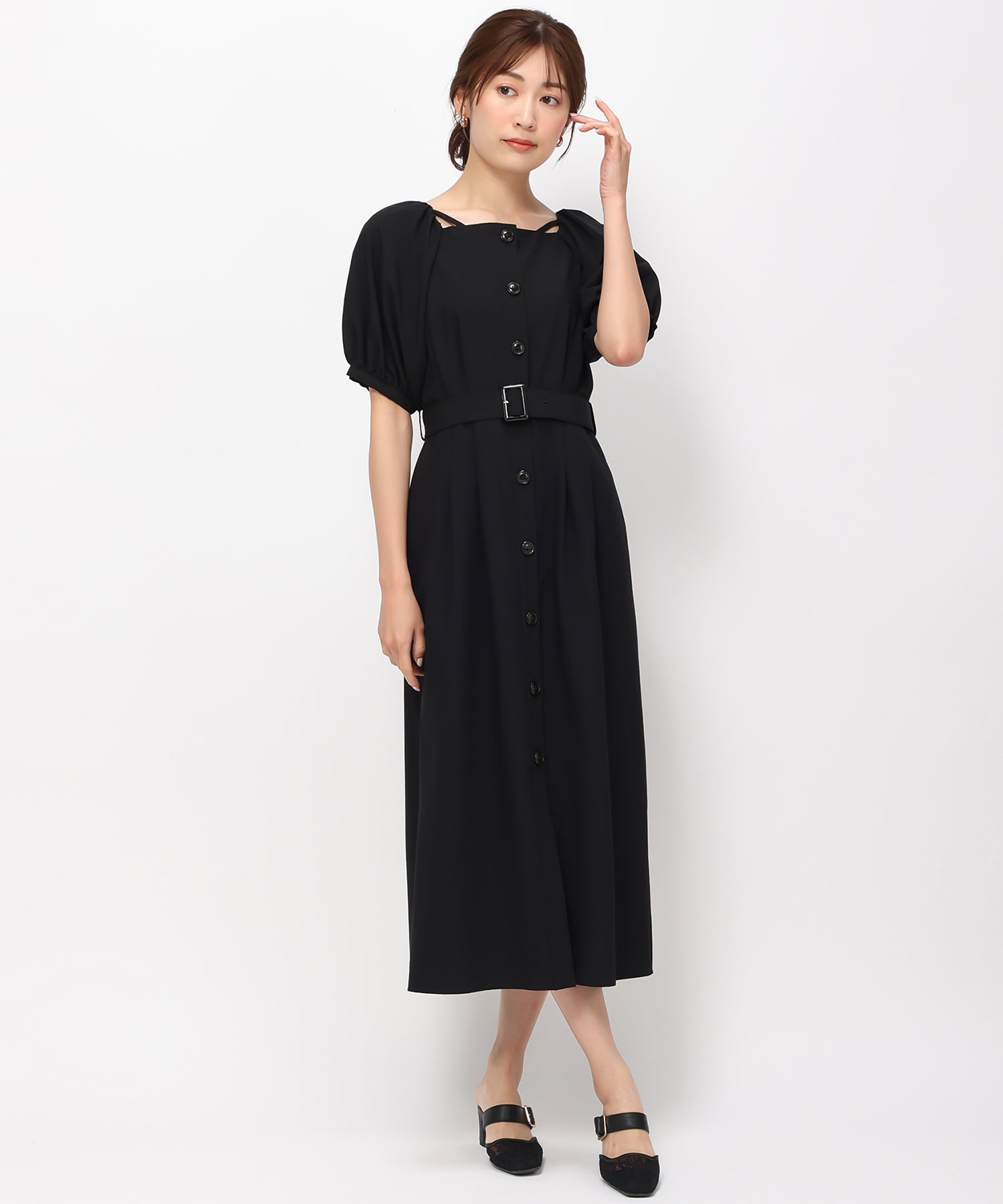 ミッシュマッシュ MISCH MASCH 【2024春夏新作】パフスリーブフロントボタンワンピース/MM417421 （BLACK） BLACK