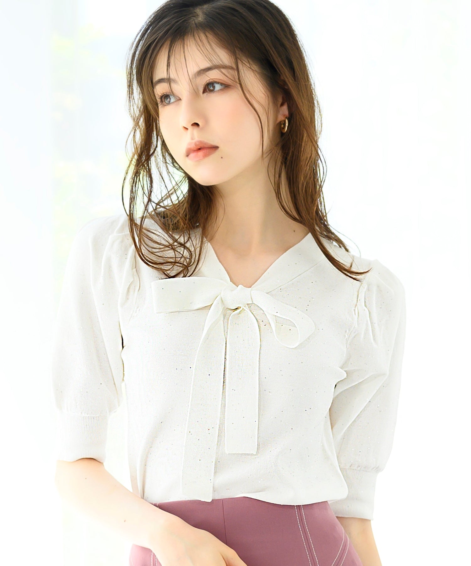 ミッシュマッシュ MISCH MASCH 【2024秋冬新作】ミニスパンコール2way5分袖ニット/MM438302 （BLACK） ミッシュマッシュ MISCH MASCH 【2024秋冬新作】ミニ