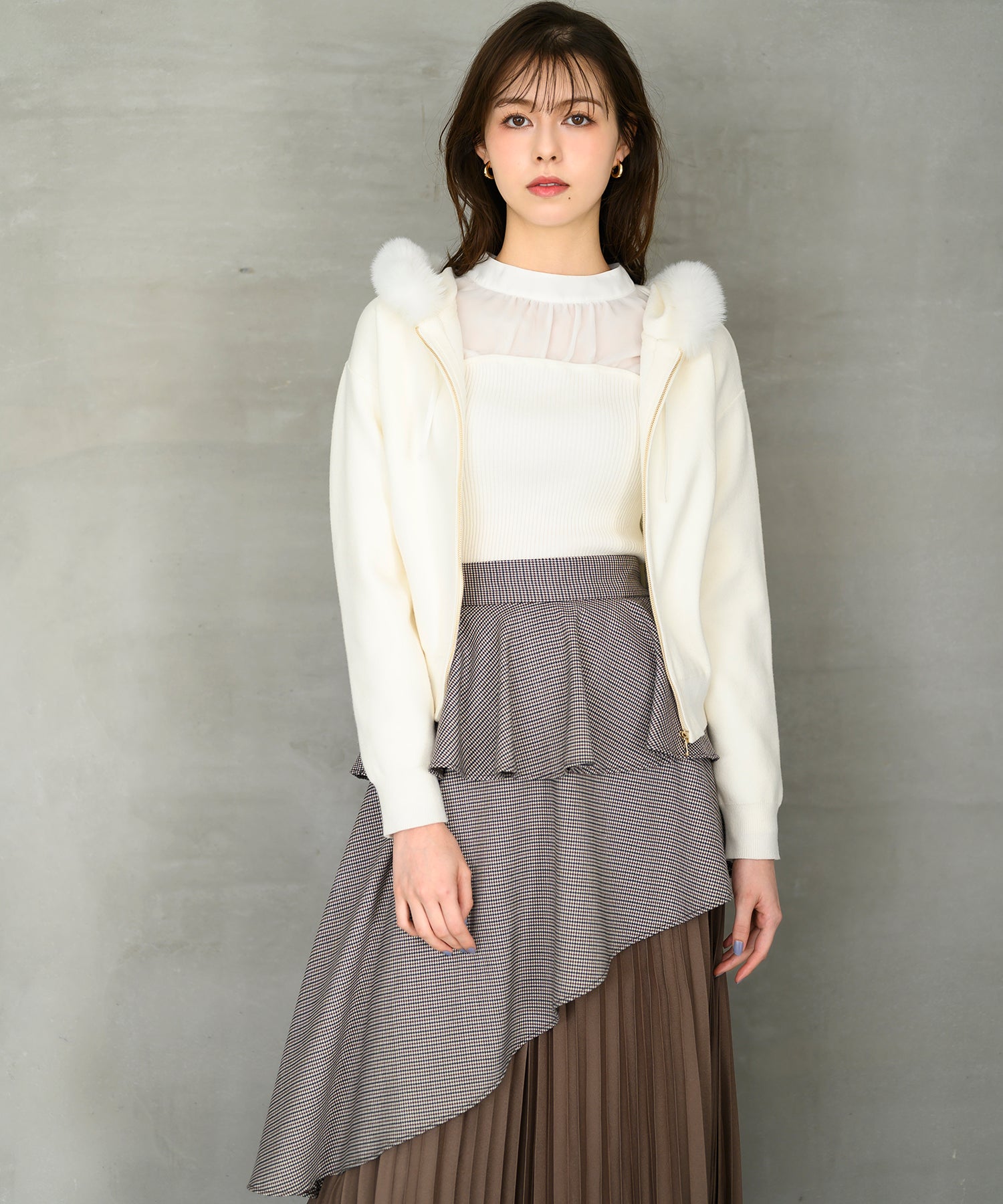 ミッシュマッシュ MISCH MASCH ■2024秋冬新作■ペプラムベルト付き異素材スカート/MM447211 （BROWN） BROWN