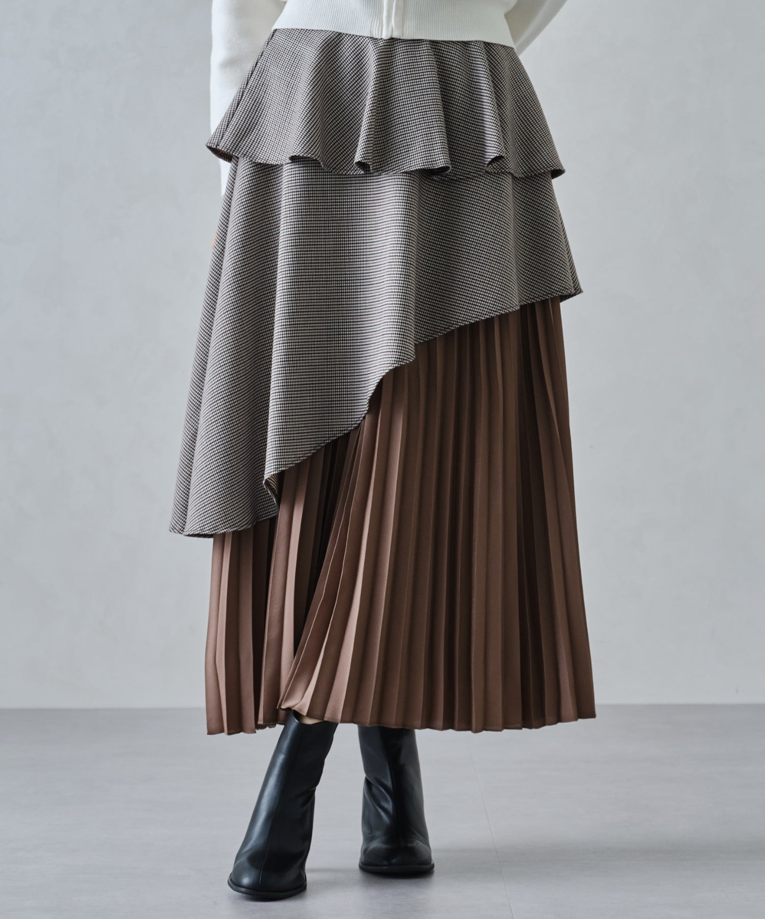 ミッシュマッシュ MISCH MASCH ■2024秋冬新作■ペプラムベルト付き異素材スカート/MM447211 （BROWN） BROWN