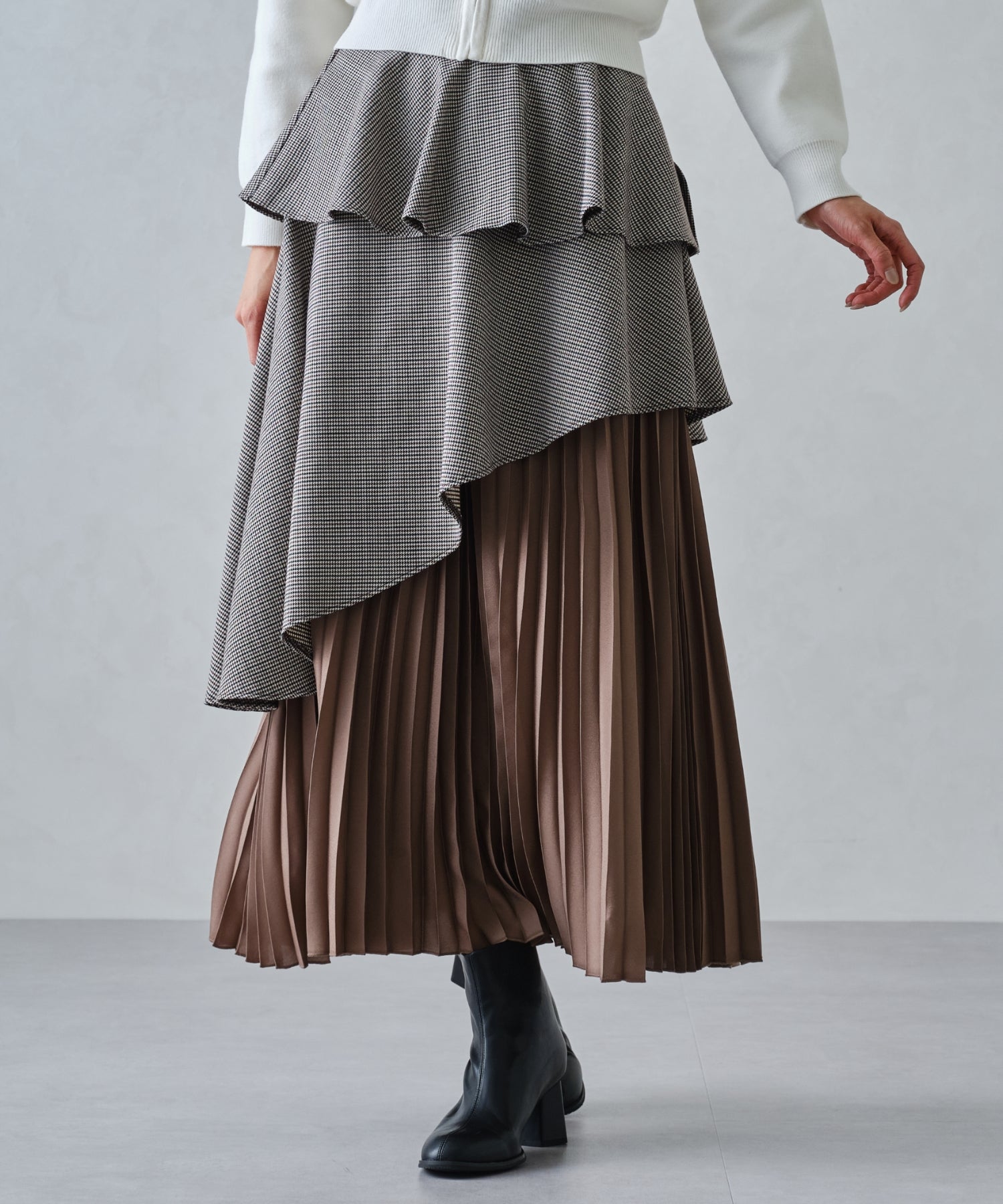 ミッシュマッシュ MISCH MASCH ■2024秋冬新作■ペプラムベルト付き異素材スカート/MM447211 （BROWN） BROWN