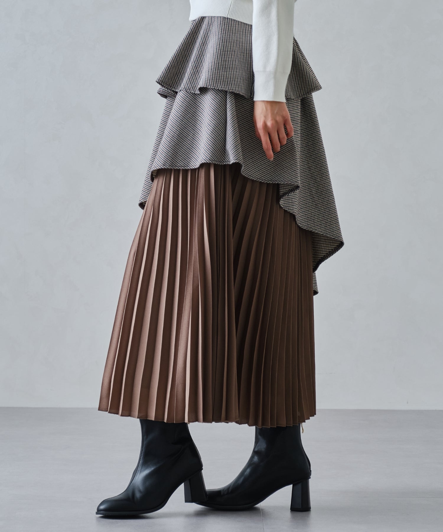 ミッシュマッシュ MISCH MASCH ■2024秋冬新作■ペプラムベルト付き異素材スカート/MM447211 （BROWN） BROWN