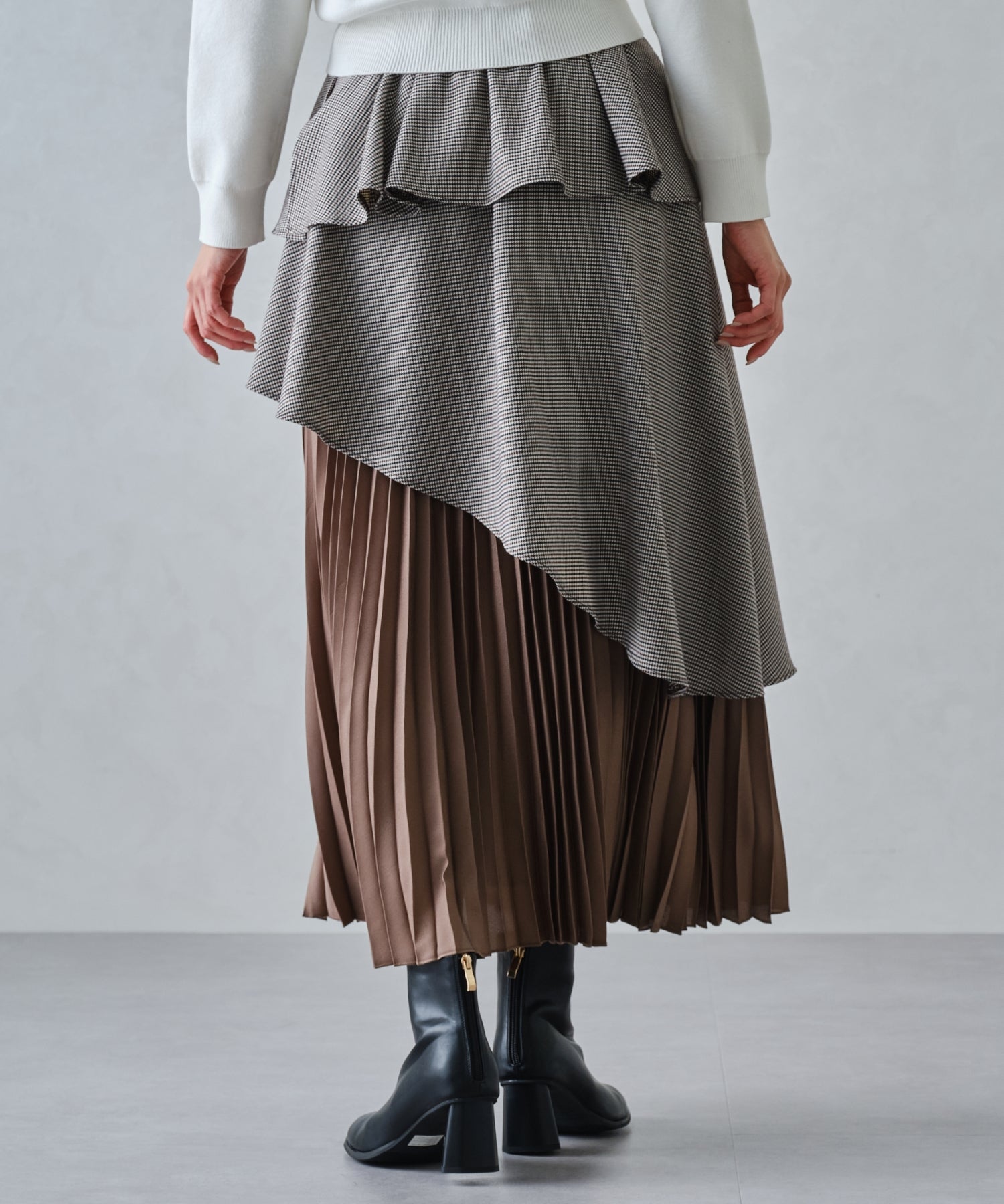 ミッシュマッシュ MISCH MASCH ■2024秋冬新作■ペプラムベルト付き異素材スカート/MM447211 （BROWN） BROWN