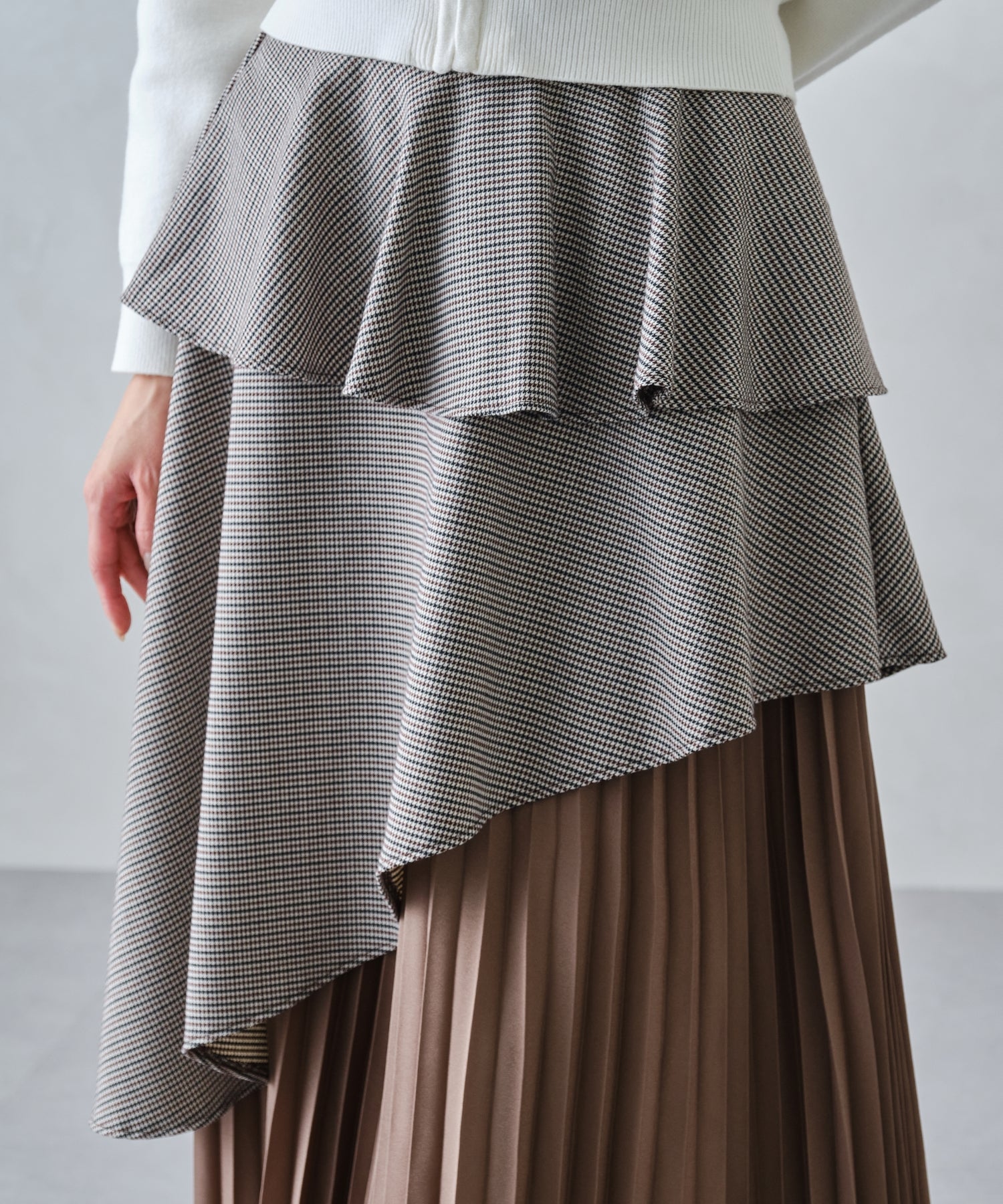 ミッシュマッシュ MISCH MASCH ■2024秋冬新作■ペプラムベルト付き異素材スカート/MM447211 （BROWN） BROWN