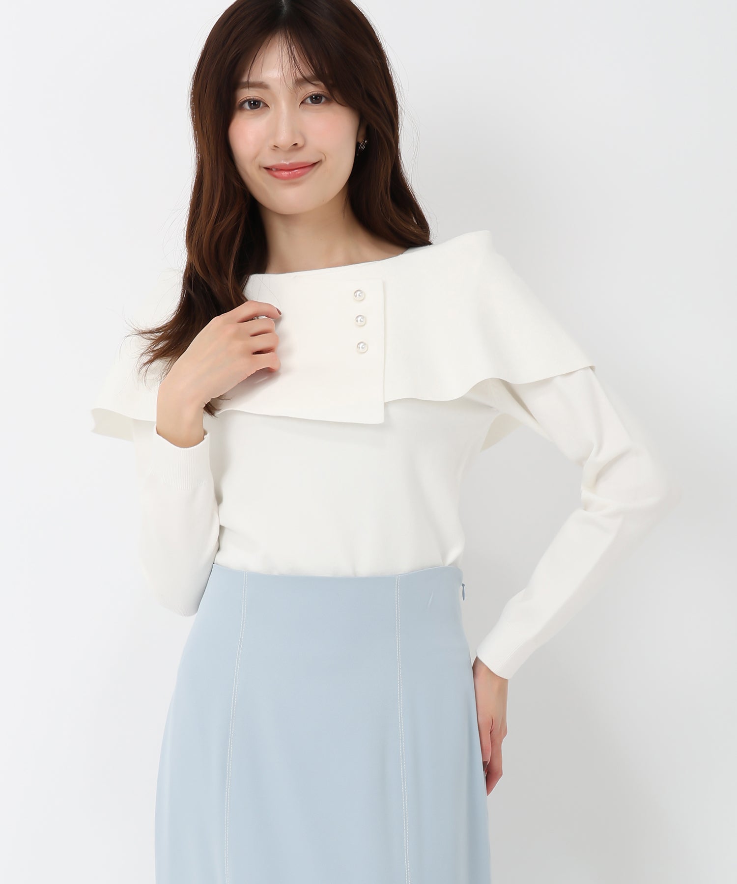 ミッシュマッシュ MISCH MASCH 2025春夏新作不對稱斗篷珍珠針織/MM518302