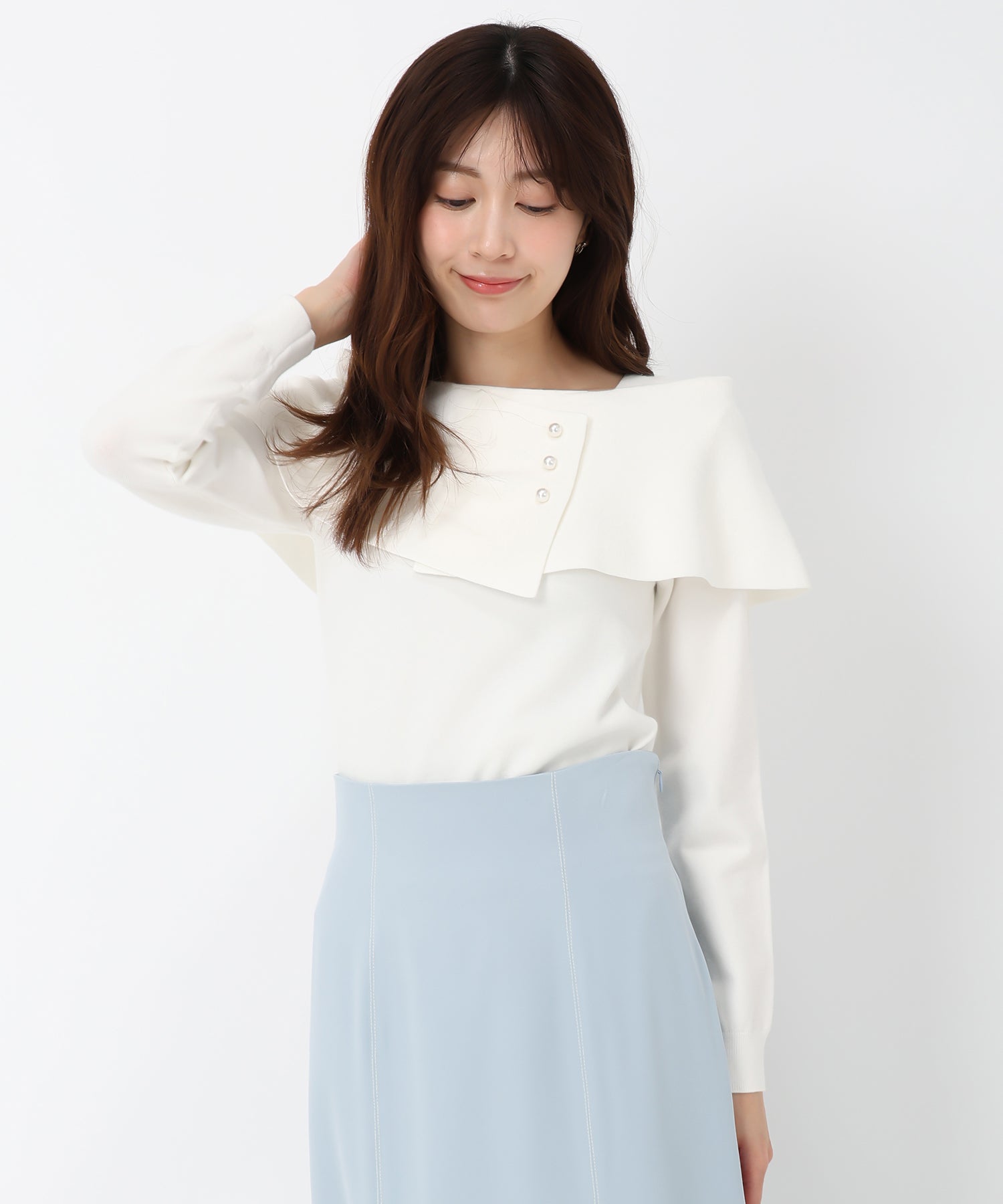 ミッシュマッシュ MISCH MASCH 2025春夏新作不對稱斗篷珍珠針織/MM518302