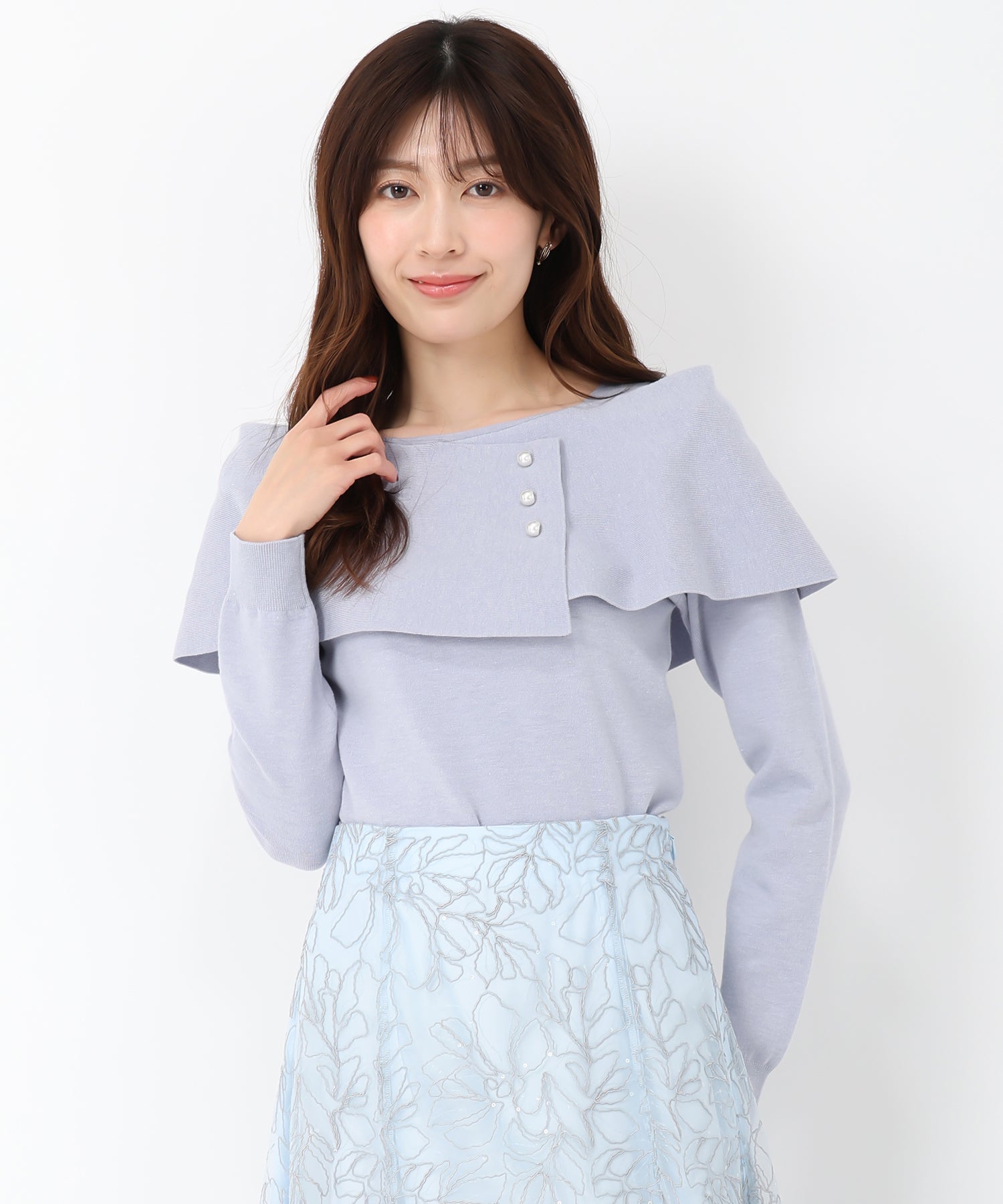 ミッシュマッシュ MISCH MASCH 2025春夏新作アシメケープパールニット/MM518302 （BLUE） BLUE