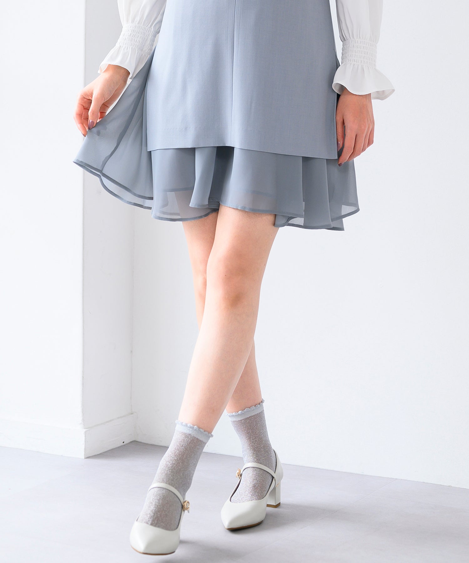 ミッシュマッシュ MISCH MASCH 2025春夏新作 裾雪紡蕾絲迷你連身裙/MM517409