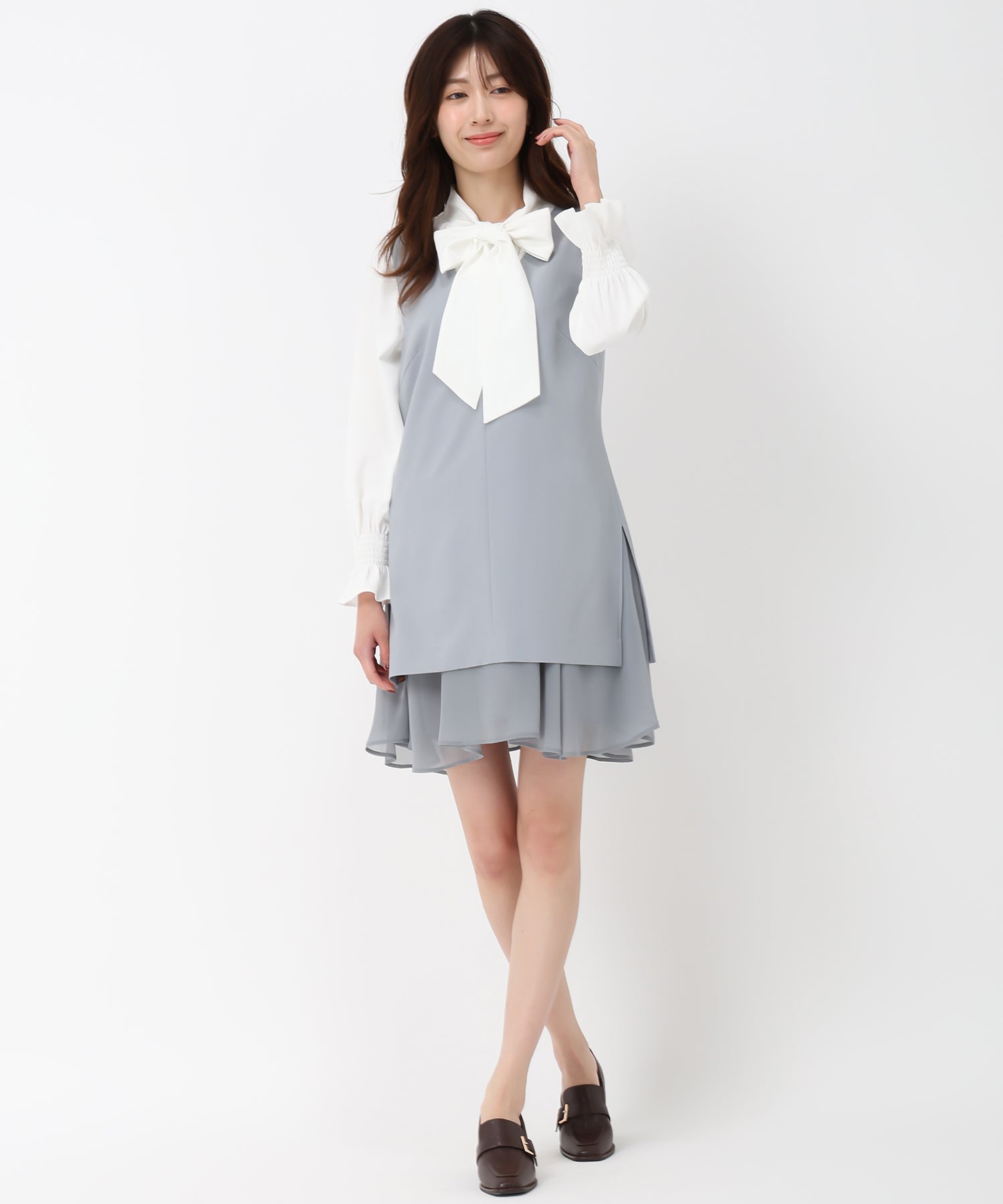 ミッシュマッシュ MISCH MASCH 2025春夏新作 裾雪紡蕾絲迷你連身裙/MM517409