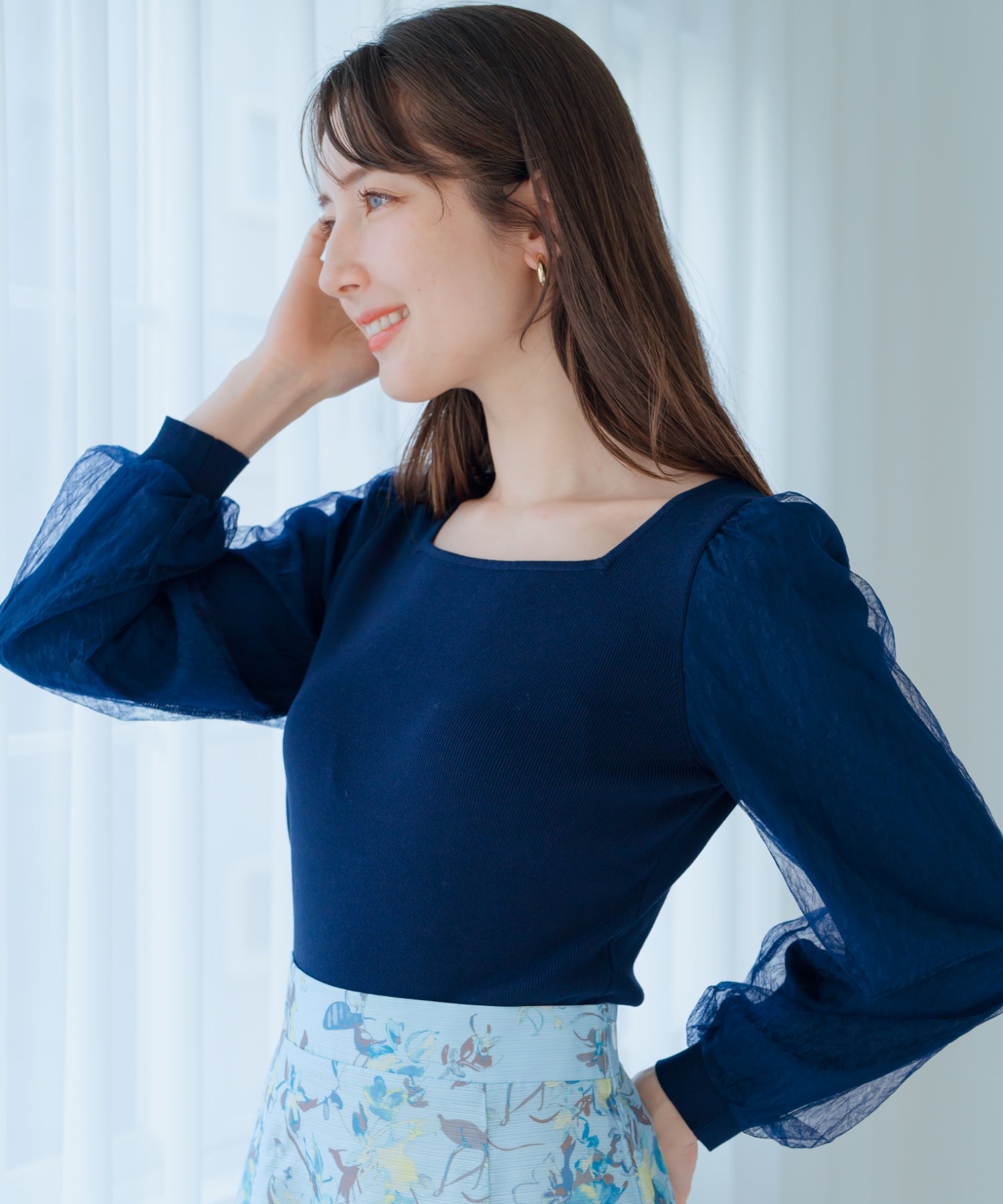 ミッシュマッシュ MISCH MASCH 2025春夏新作 レースシアー袖2wayニット/MM518307 （NAVY） NAVY