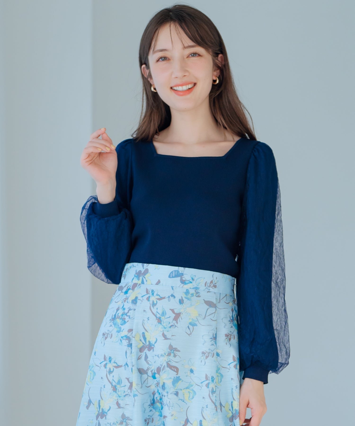 ミッシュマッシュ MISCH MASCH 2025春夏新作 レースシアー袖2wayニット/MM518307 （NAVY） NAVY