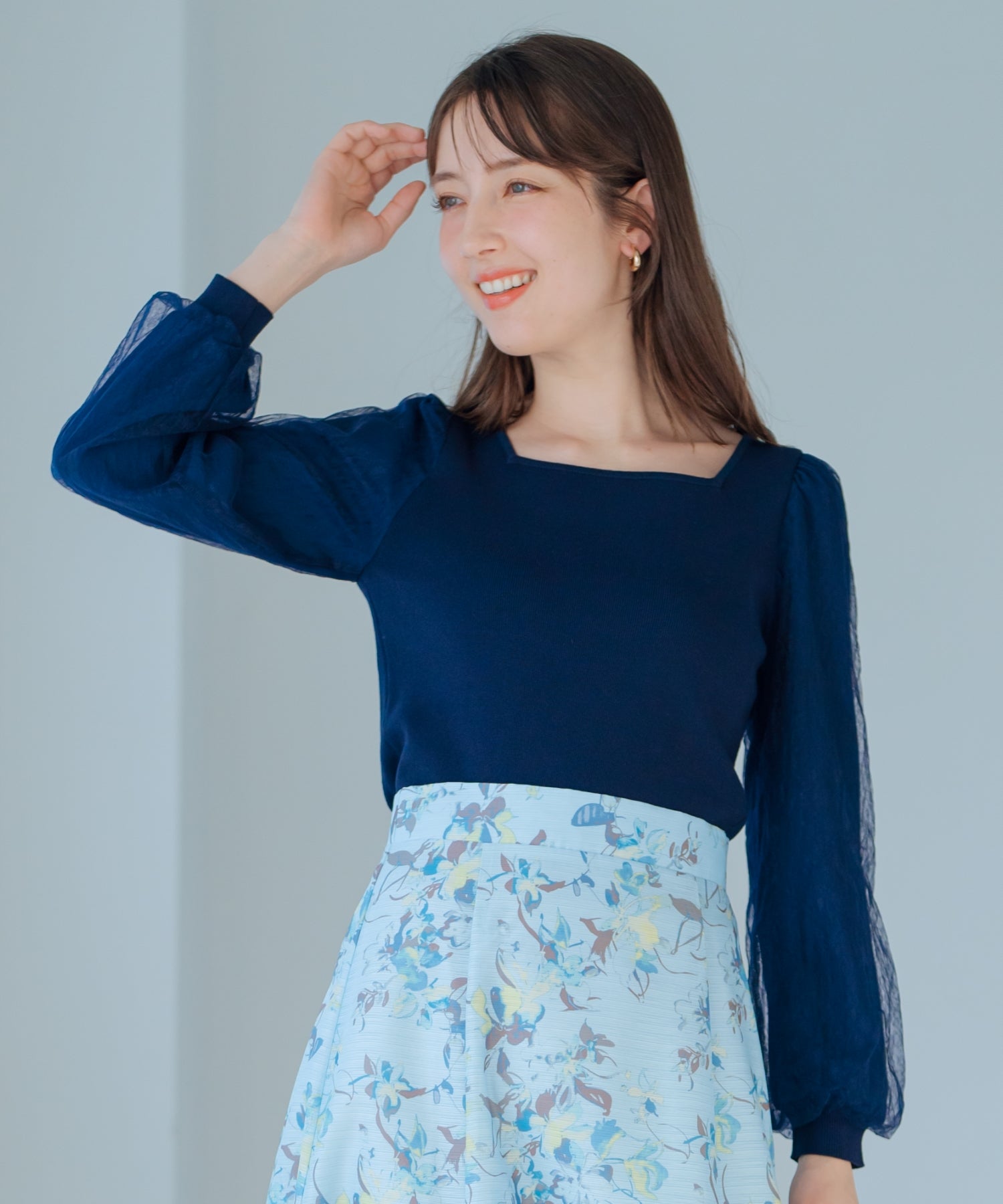 ミッシュマッシュ MISCH MASCH 2025春夏新作 レースシアー袖2wayニット/MM518307 （NAVY） NAVY