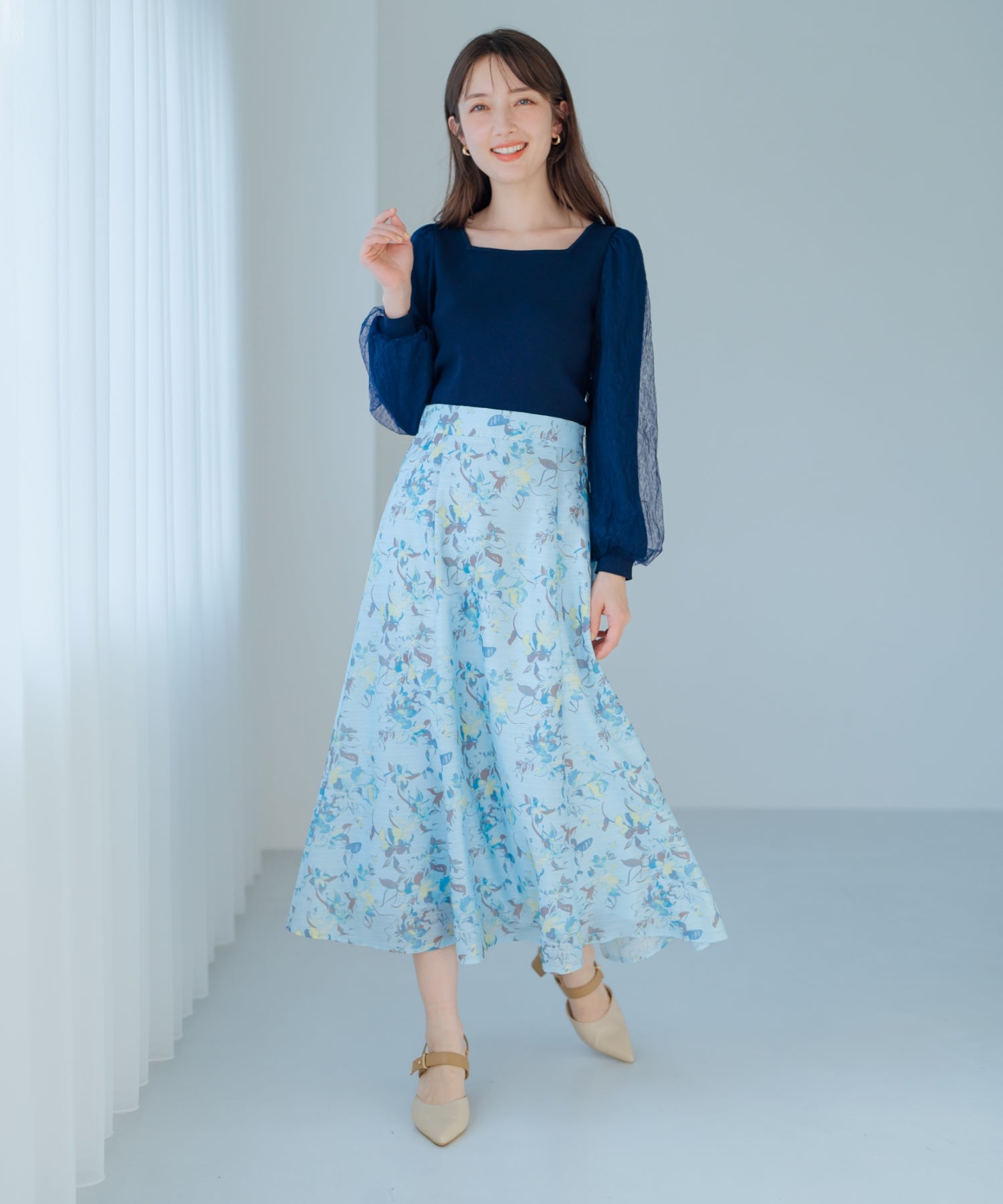 ミッシュマッシュ MISCH MASCH 2025春夏新作 レースシアー袖2wayニット/MM518307 （NAVY） NAVY