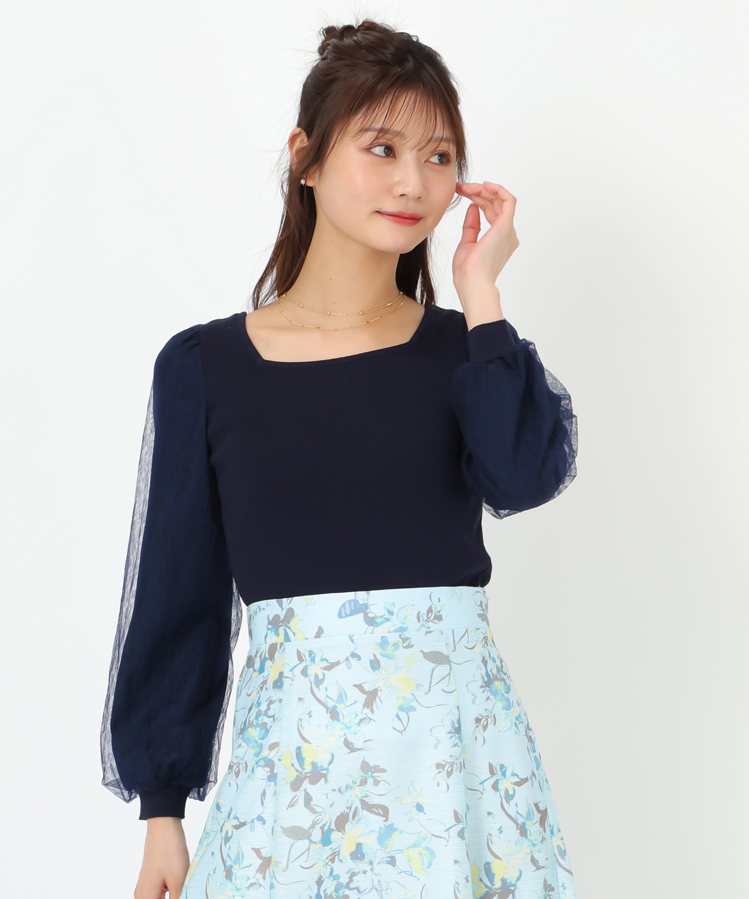 ミッシュマッシュ MISCH MASCH 2025春夏新作 レースシアー袖2wayニット/MM518307 （NAVY） NAVY