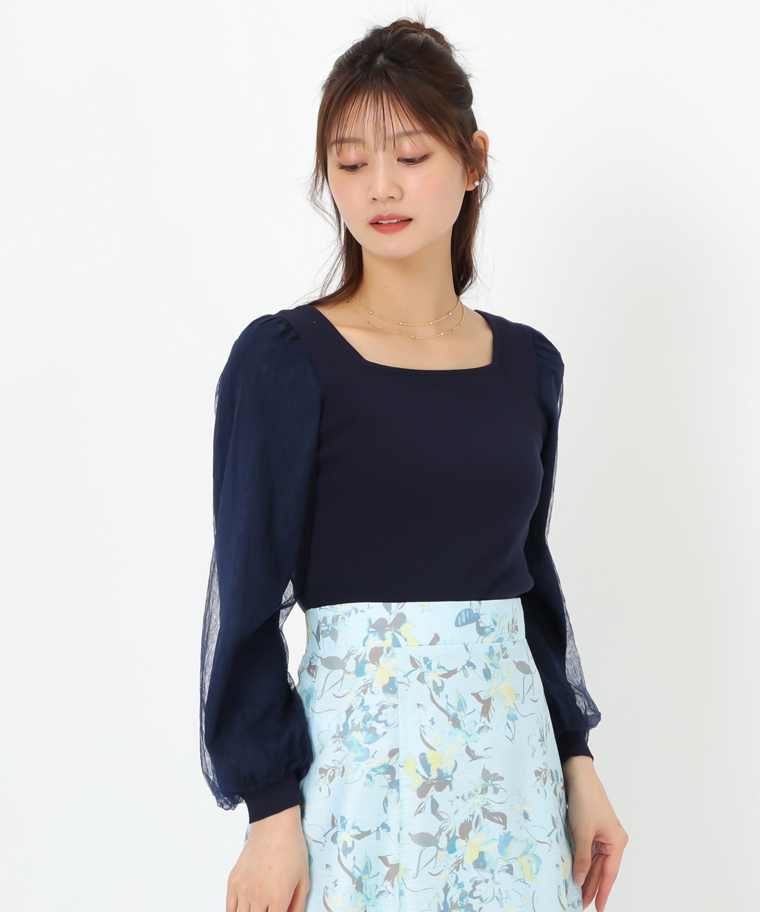ミッシュマッシュ MISCH MASCH 2025春夏新作 レースシアー袖2wayニット/MM518307 （NAVY） NAVY
