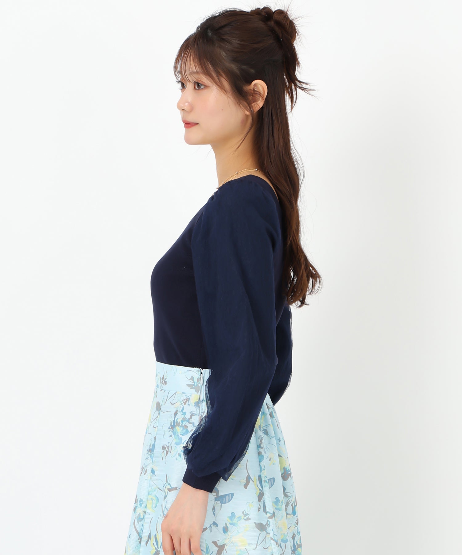 ミッシュマッシュ MISCH MASCH 2025春夏新作 レースシアー袖2wayニット/MM518307 （NAVY） NAVY