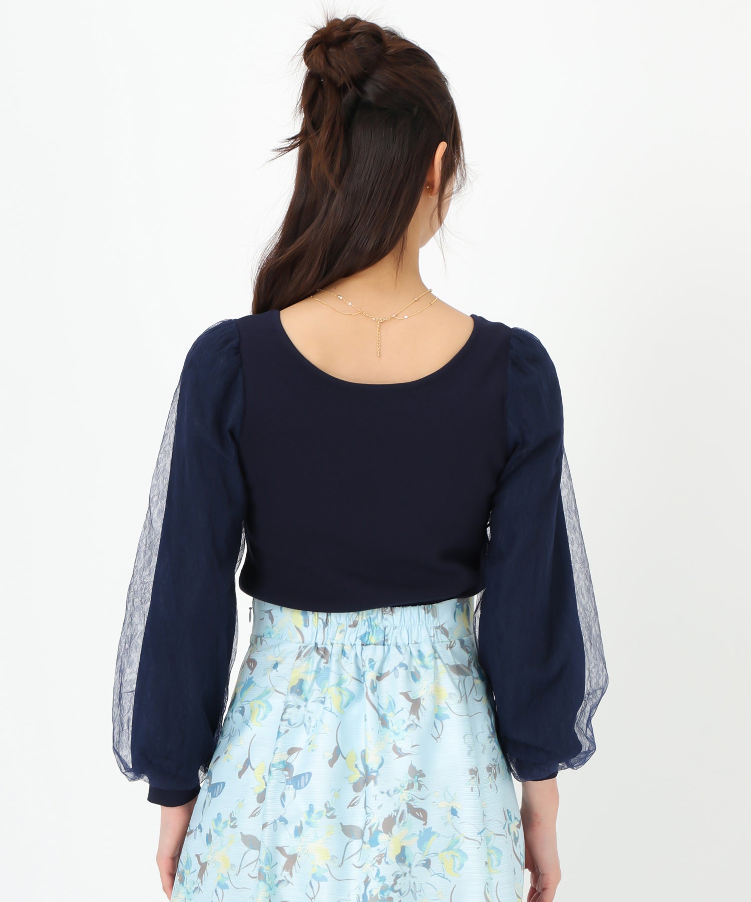 ミッシュマッシュ MISCH MASCH 2025春夏新作 レースシアー袖2wayニット/MM518307 （NAVY） NAVY