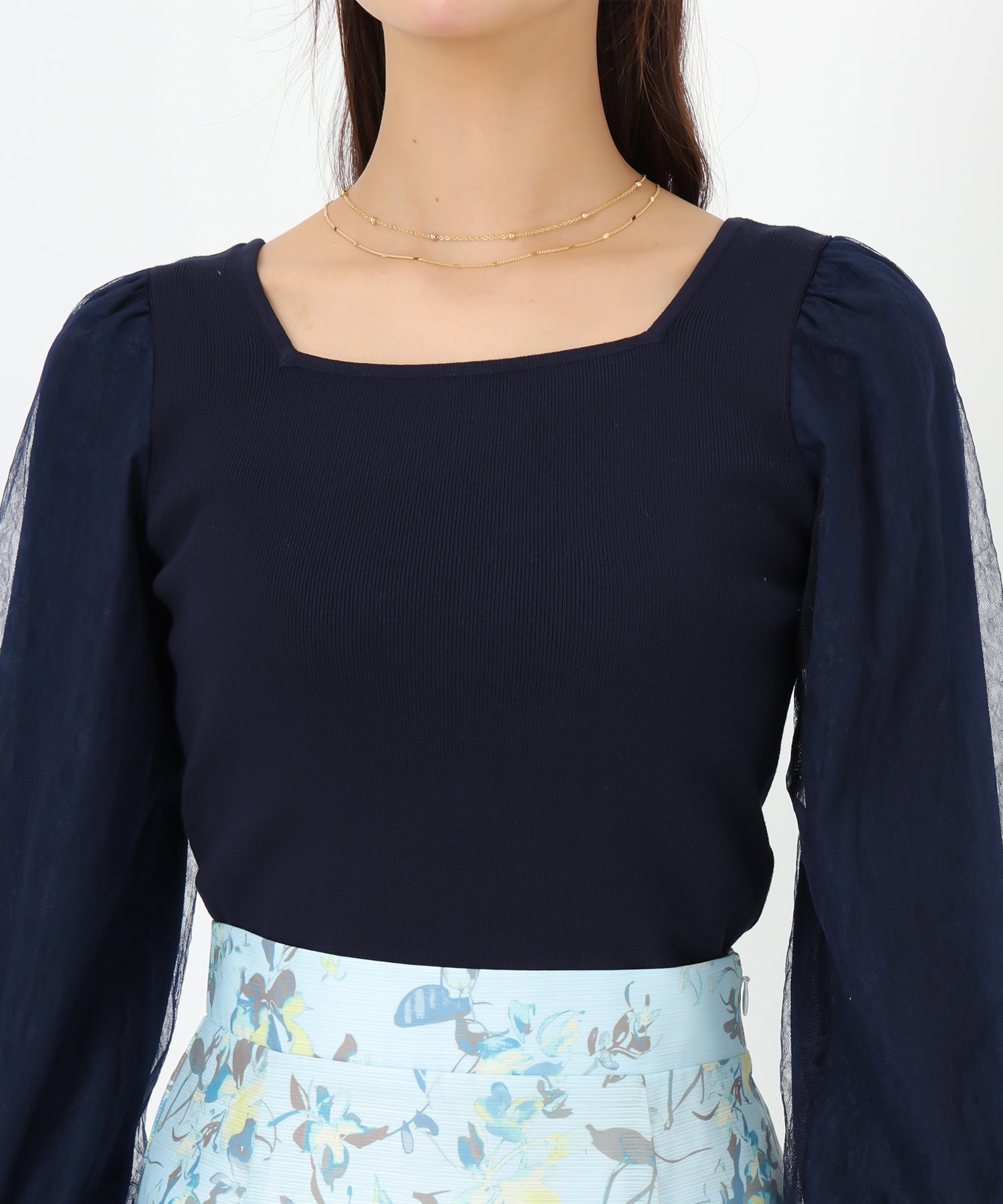 ミッシュマッシュ MISCH MASCH 2025春夏新作 レースシアー袖2wayニット/MM518307 （NAVY） NAVY