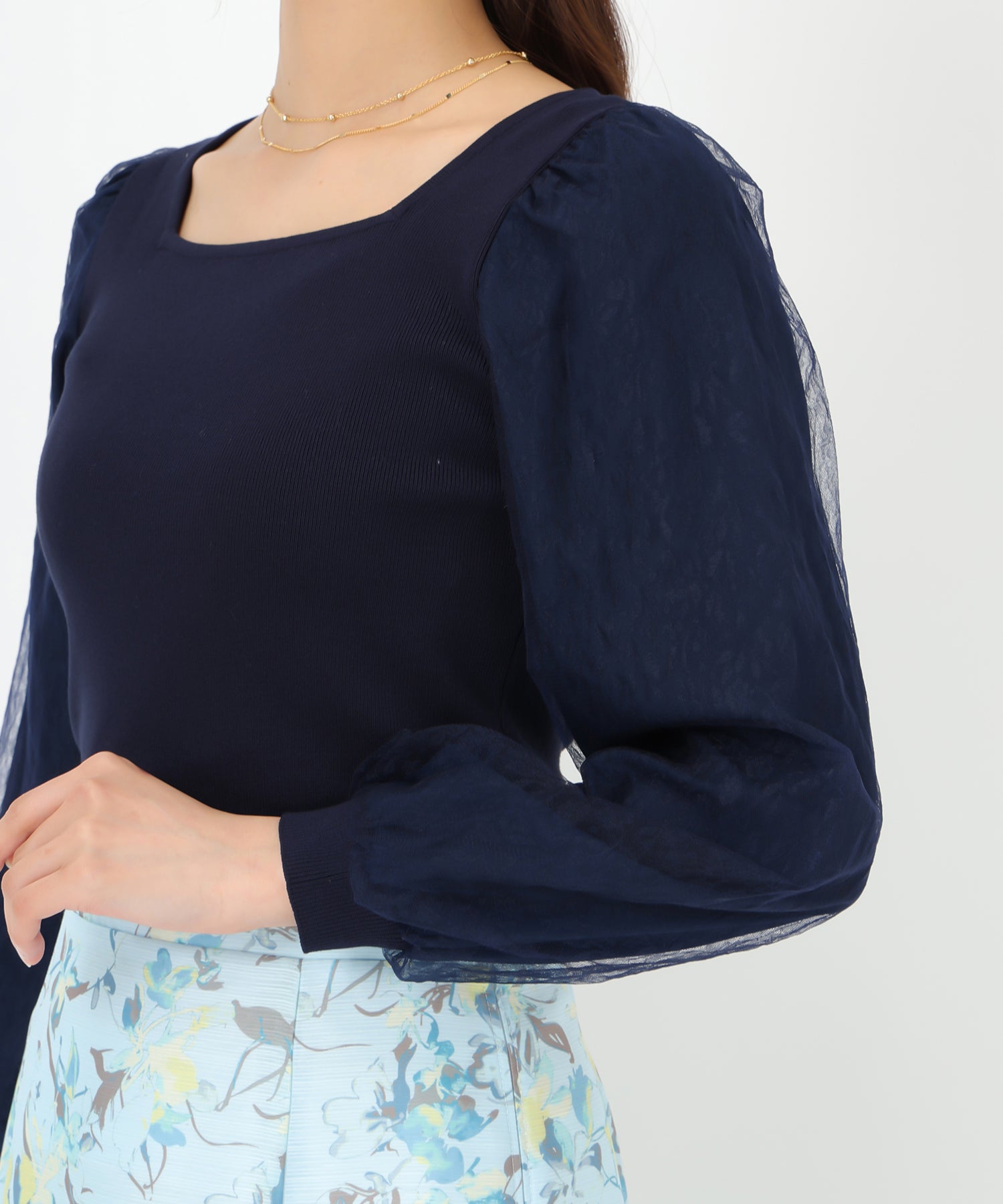 ミッシュマッシュ MISCH MASCH 2025春夏新作 レースシアー袖2wayニット/MM518307 （NAVY） NAVY
