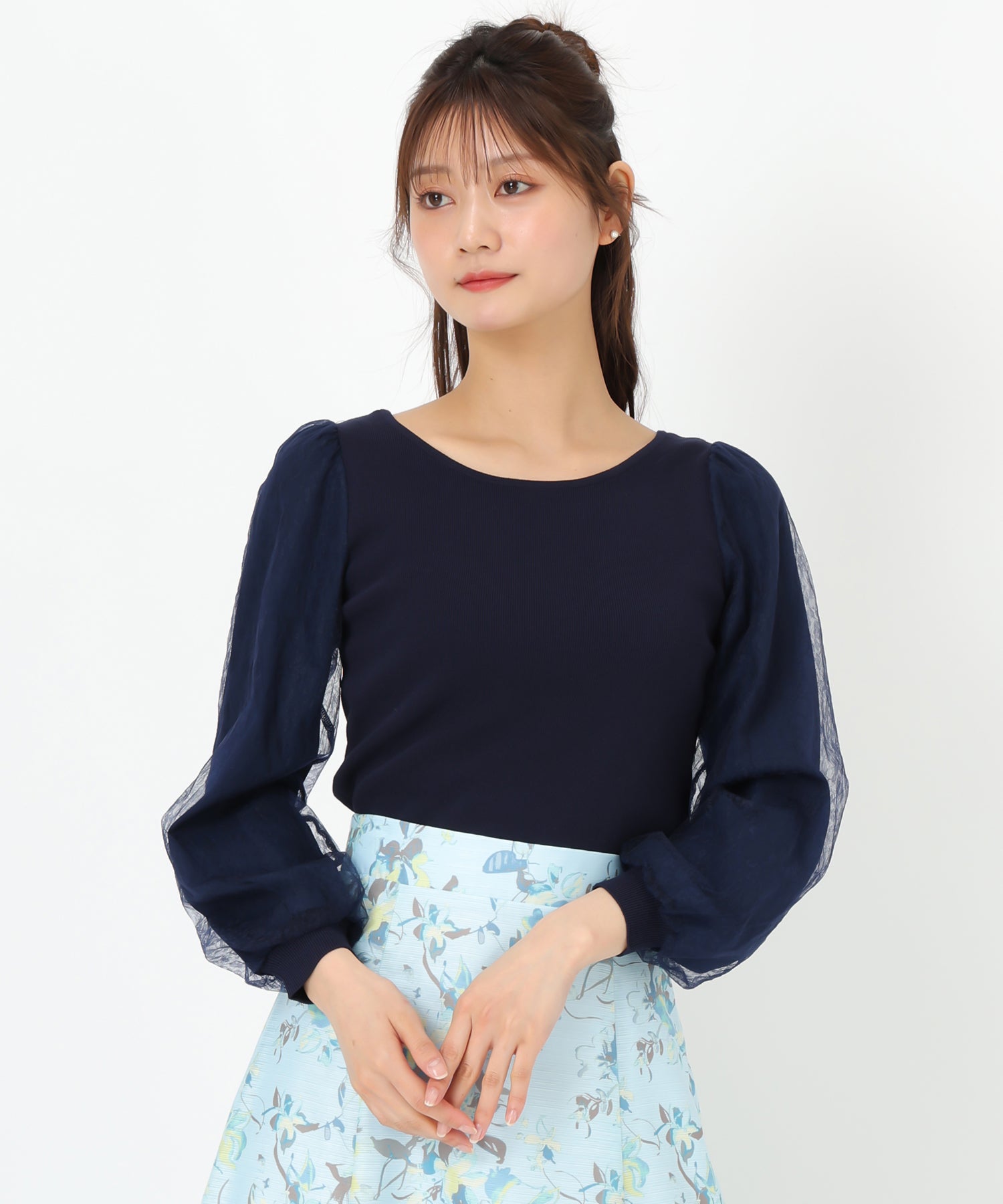 ミッシュマッシュ MISCH MASCH 2025春夏新作 レースシアー袖2wayニット/MM518307 （NAVY） NAVY