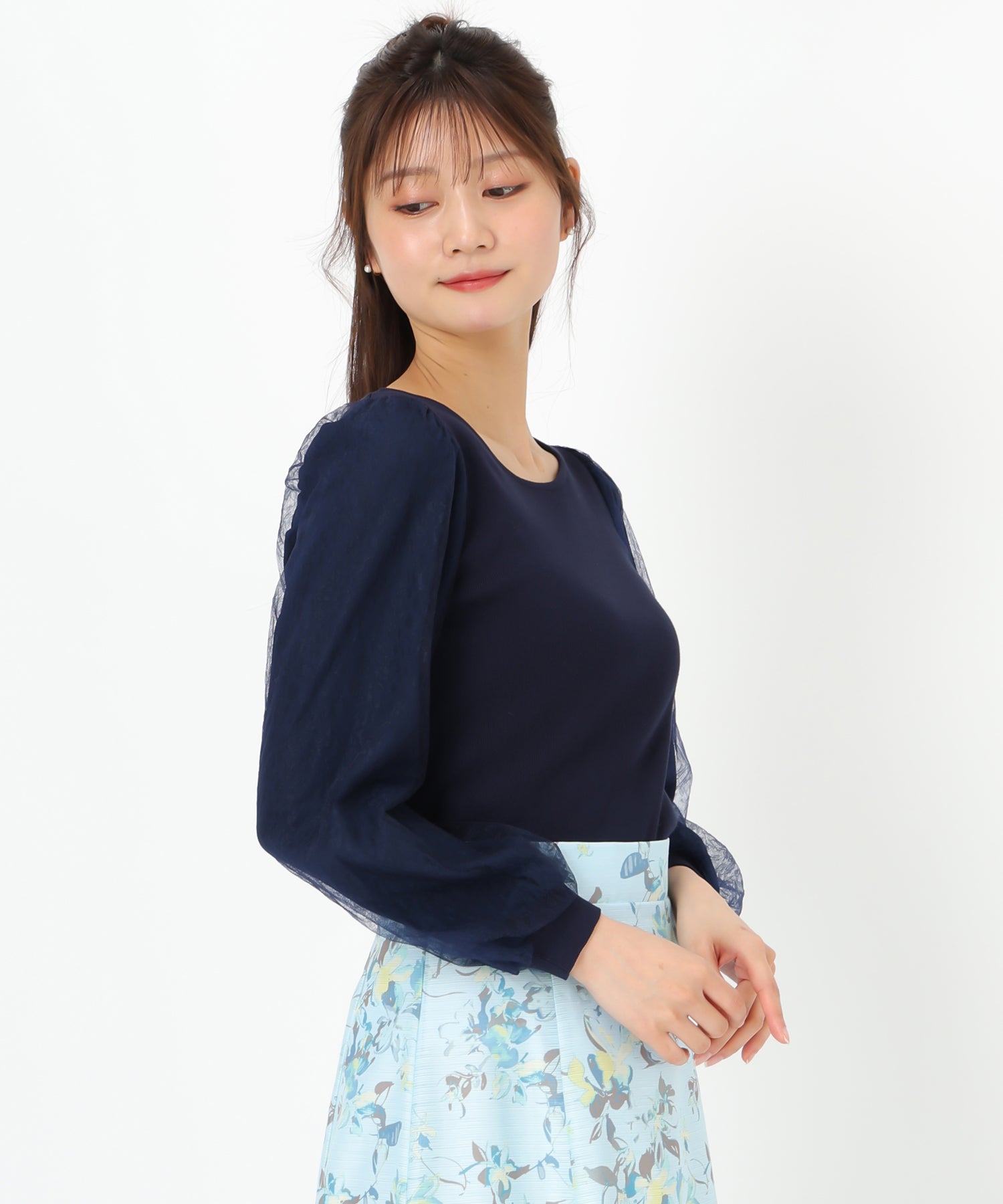ミッシュマッシュ MISCH MASCH 2025春夏新作 レースシアー袖2wayニット/MM518307 （NAVY） NAVY