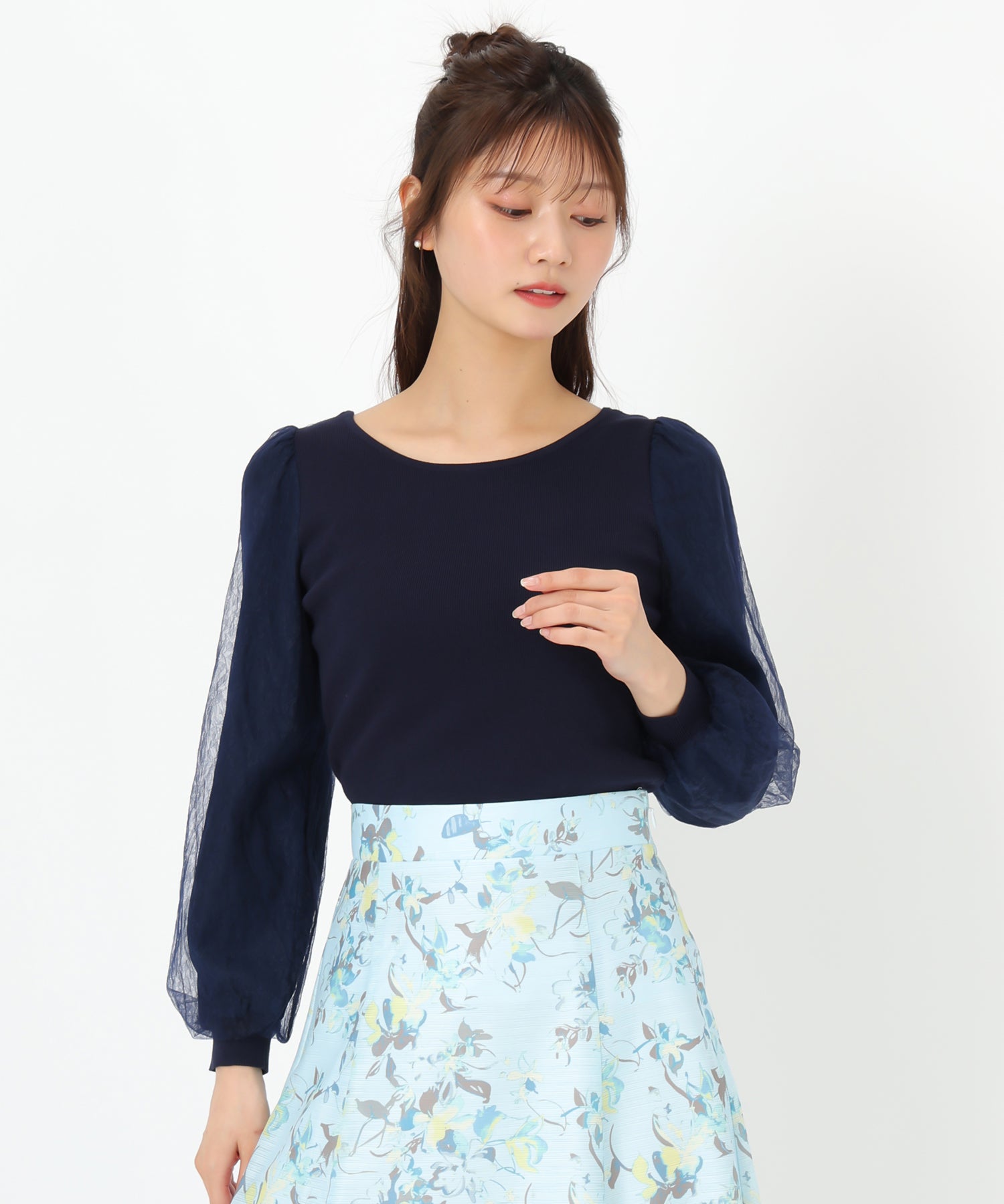 ミッシュマッシュ MISCH MASCH 2025春夏新作 レースシアー袖2wayニット/MM518307 （NAVY） NAVY