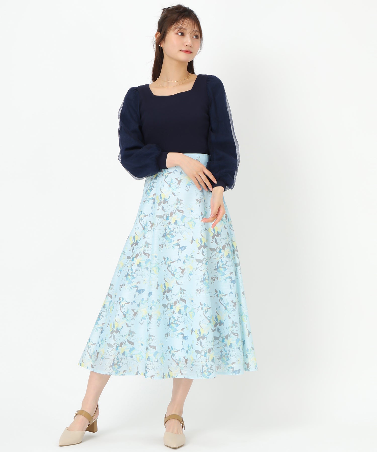 ミッシュマッシュ MISCH MASCH 2025春夏新作 レースシアー袖2wayニット/MM518307 （NAVY） NAVY