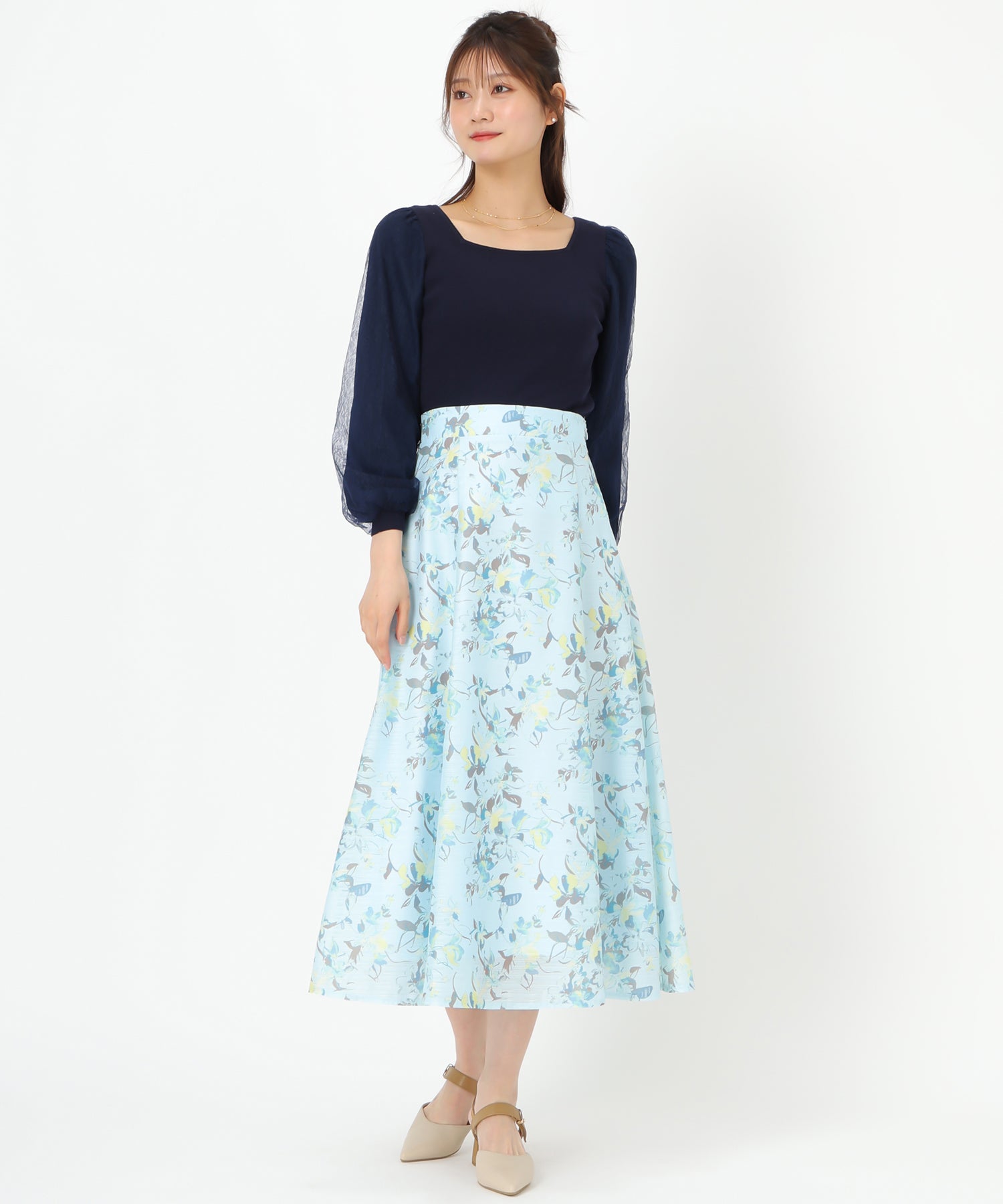 ミッシュマッシュ MISCH MASCH 2025春夏新作 レースシアー袖2wayニット/MM518307 （NAVY） NAVY
