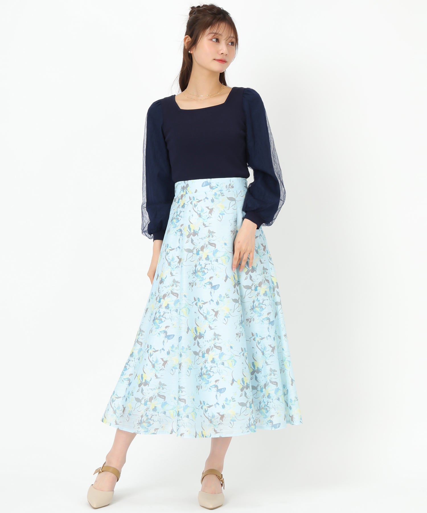 ミッシュマッシュ MISCH MASCH 2025春夏新作 レースシアー袖2wayニット/MM518307 （NAVY） NAVY