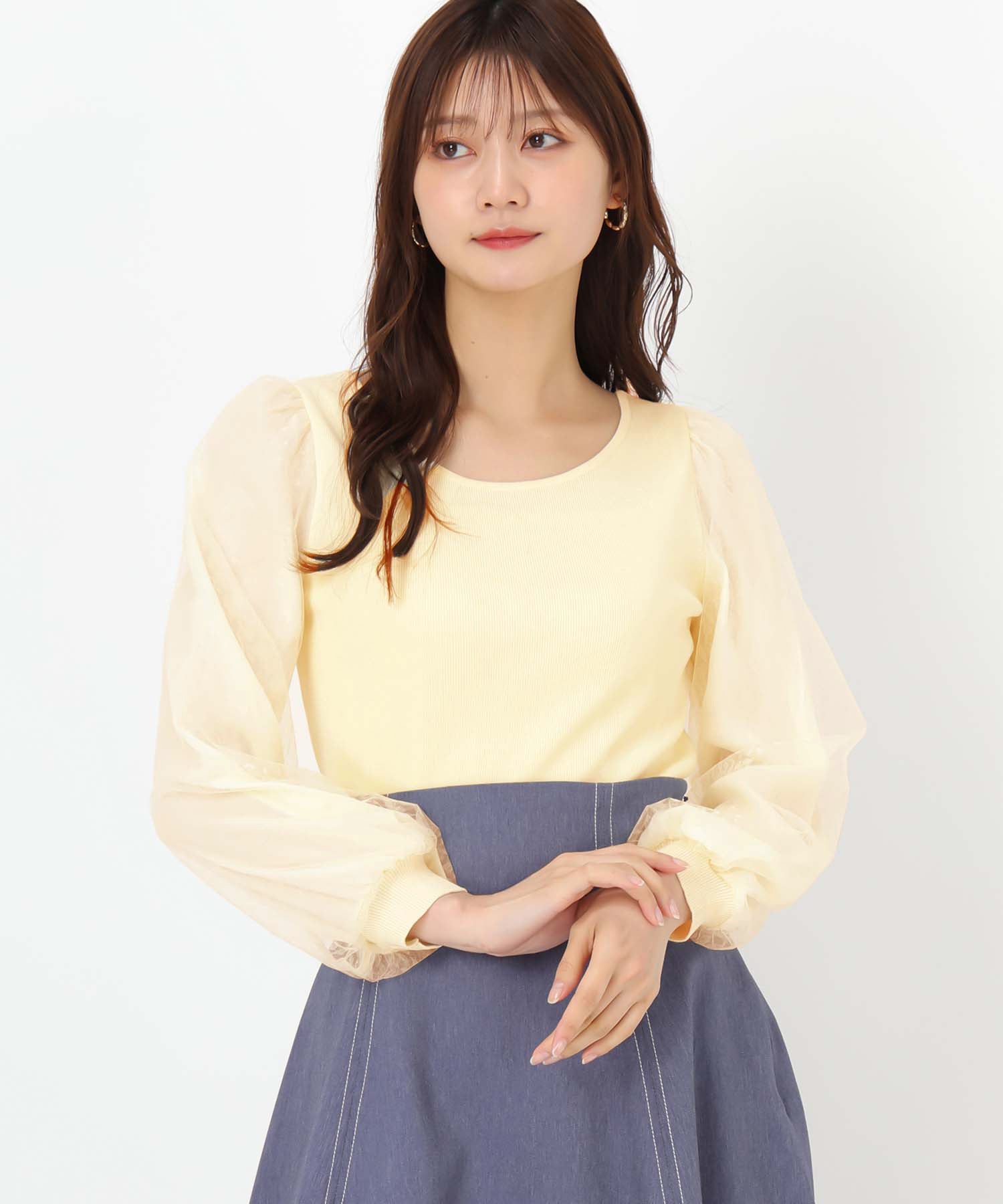 ミッシュマッシュ MISCH MASCH 2025春夏新作 レースシアー袖2wayニット/MM518307 （YELLOW） YELLOW