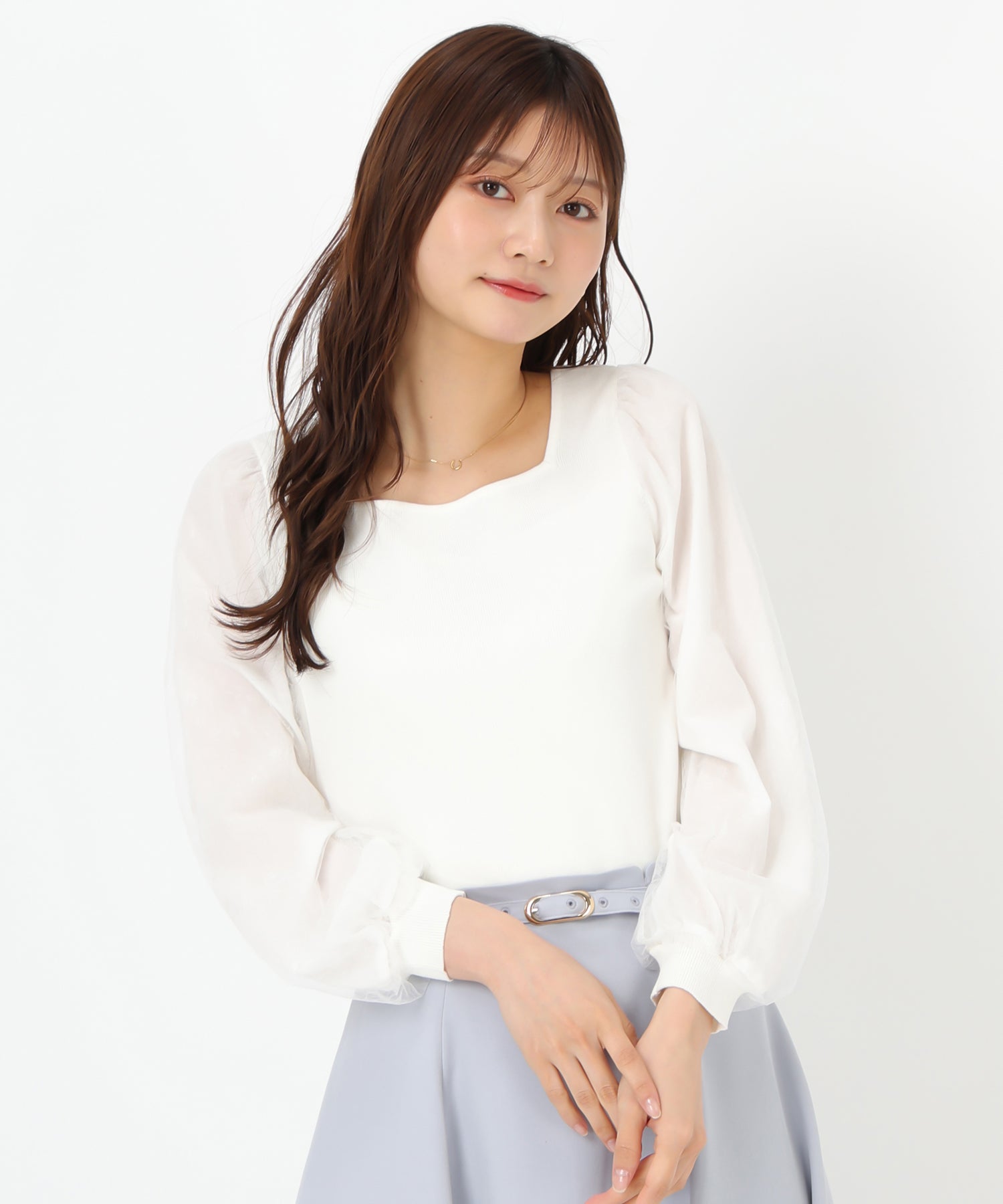 ミッシュマッシュ MISCH MASCH 2025春夏新作 レースシアー袖2wayニット/MM518307 （WHITE） WHITE
