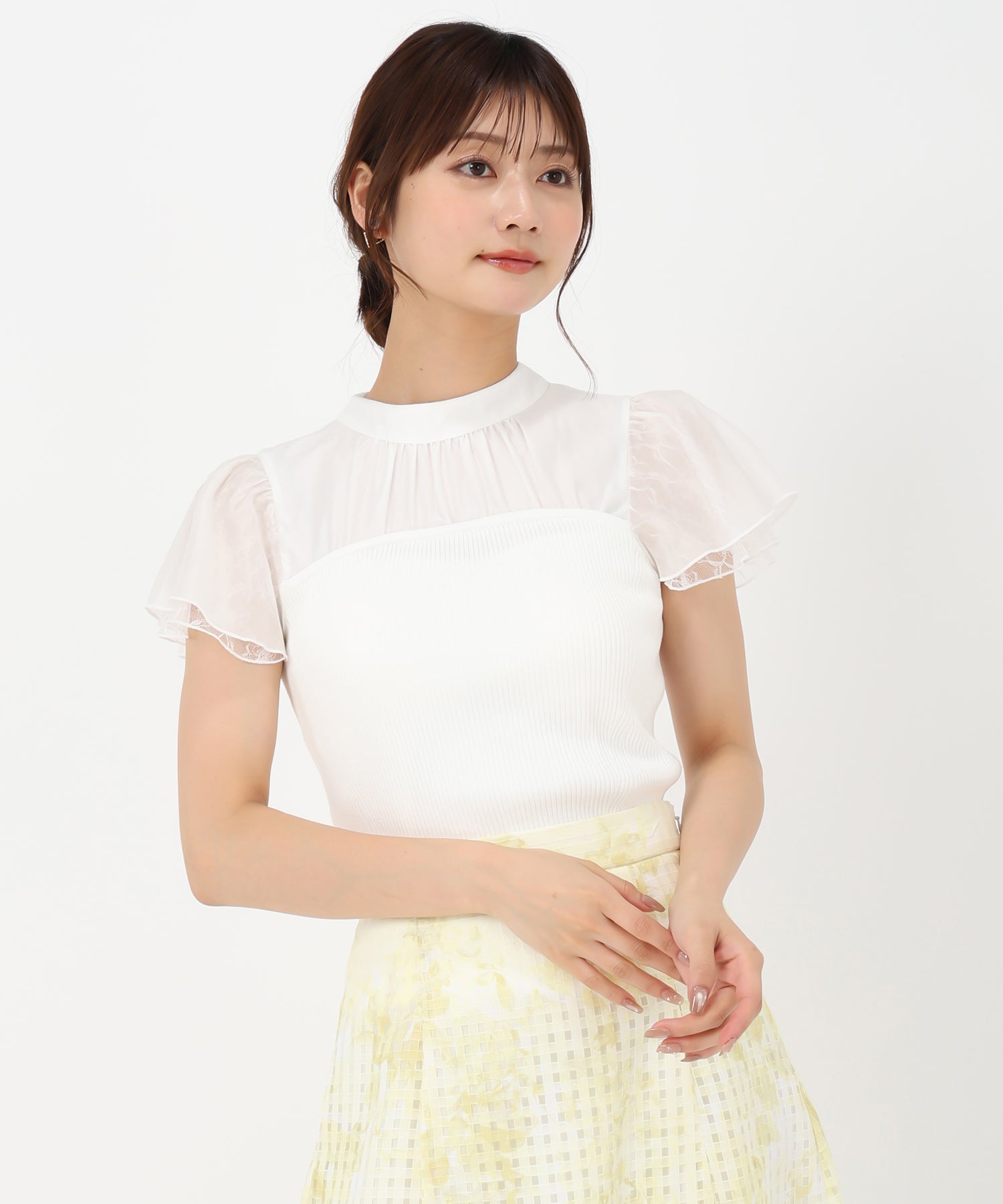 ミッシュマッシュ MISCH MASCH 2025春夏新作 フレア袖ビスチェニット （WHITE） WHITE