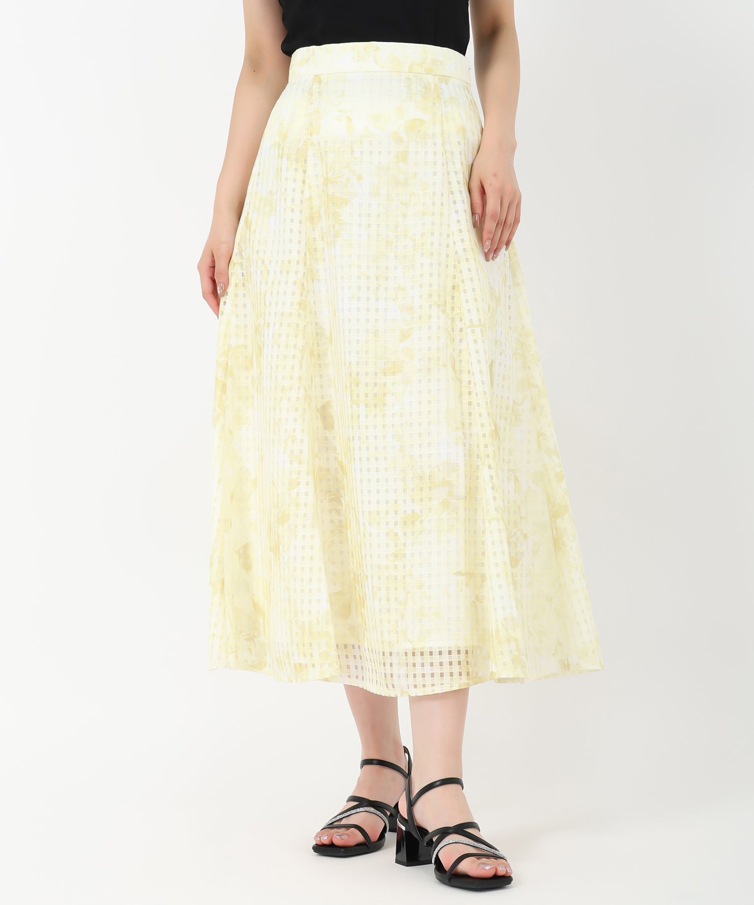 【andGIRL夏号 掲載】ミッシュマッシュ MISCH MASCH 2025春夏新作 スクエアレース水彩フラワースカート （YELLOW） YELLOW