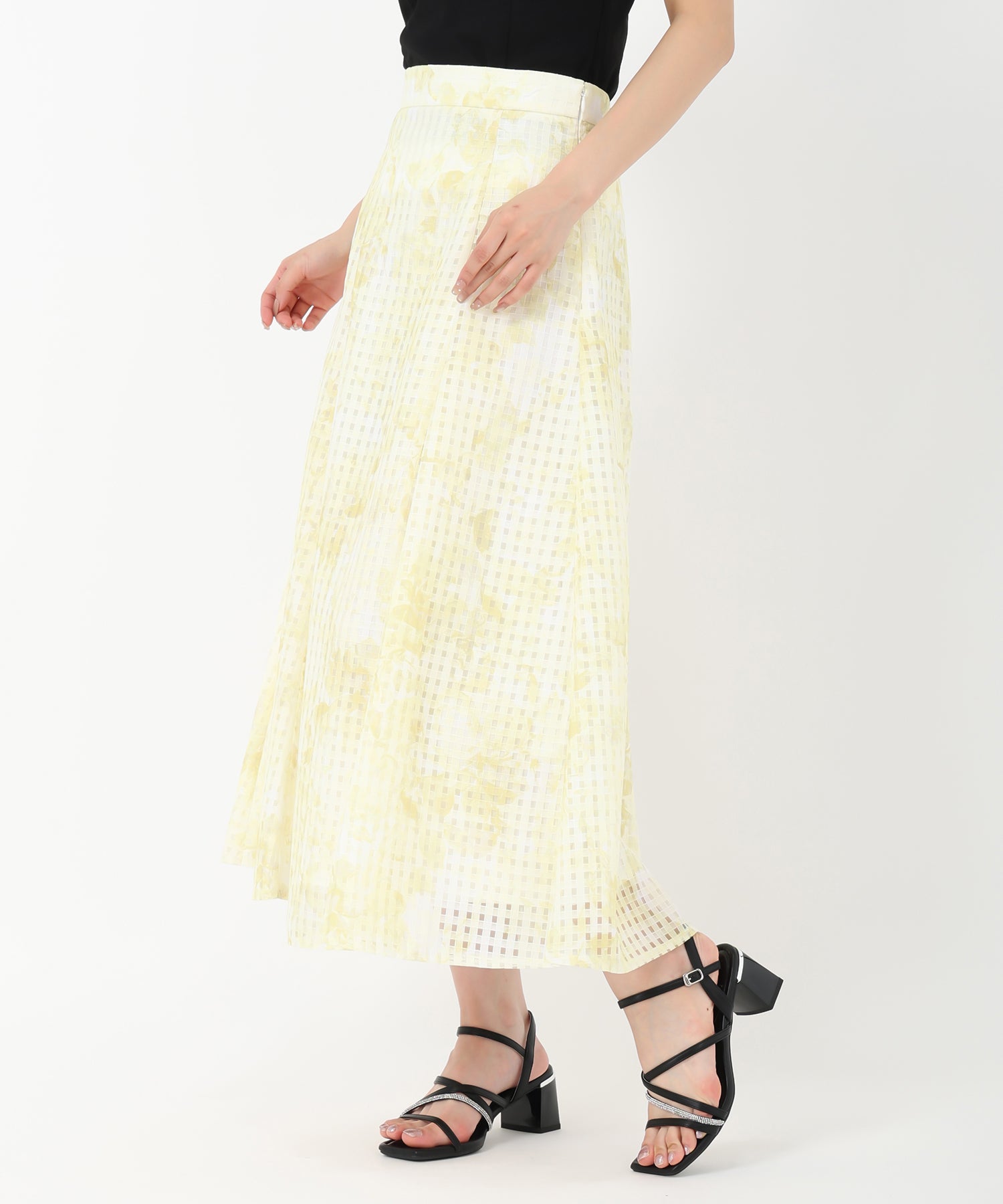 ミッシュマッシュ MISCH MASCH 2025春夏新作 スクエアレース水彩フラワースカート （YELLOW） YELLOW