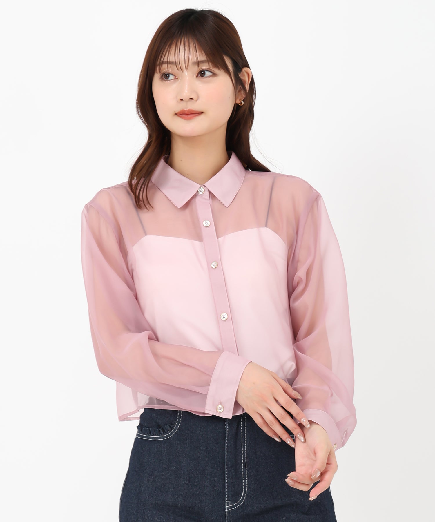 ミッシュマッシュ MISCH MASCH 2025春夏新作 クロップドシアーシャツ （PINK） PINK