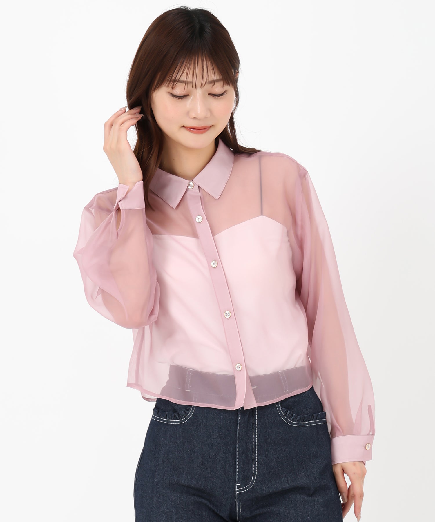 ミッシュマッシュ MISCH MASCH 2025春夏新作 クロップドシアーシャツ （PINK） PINK