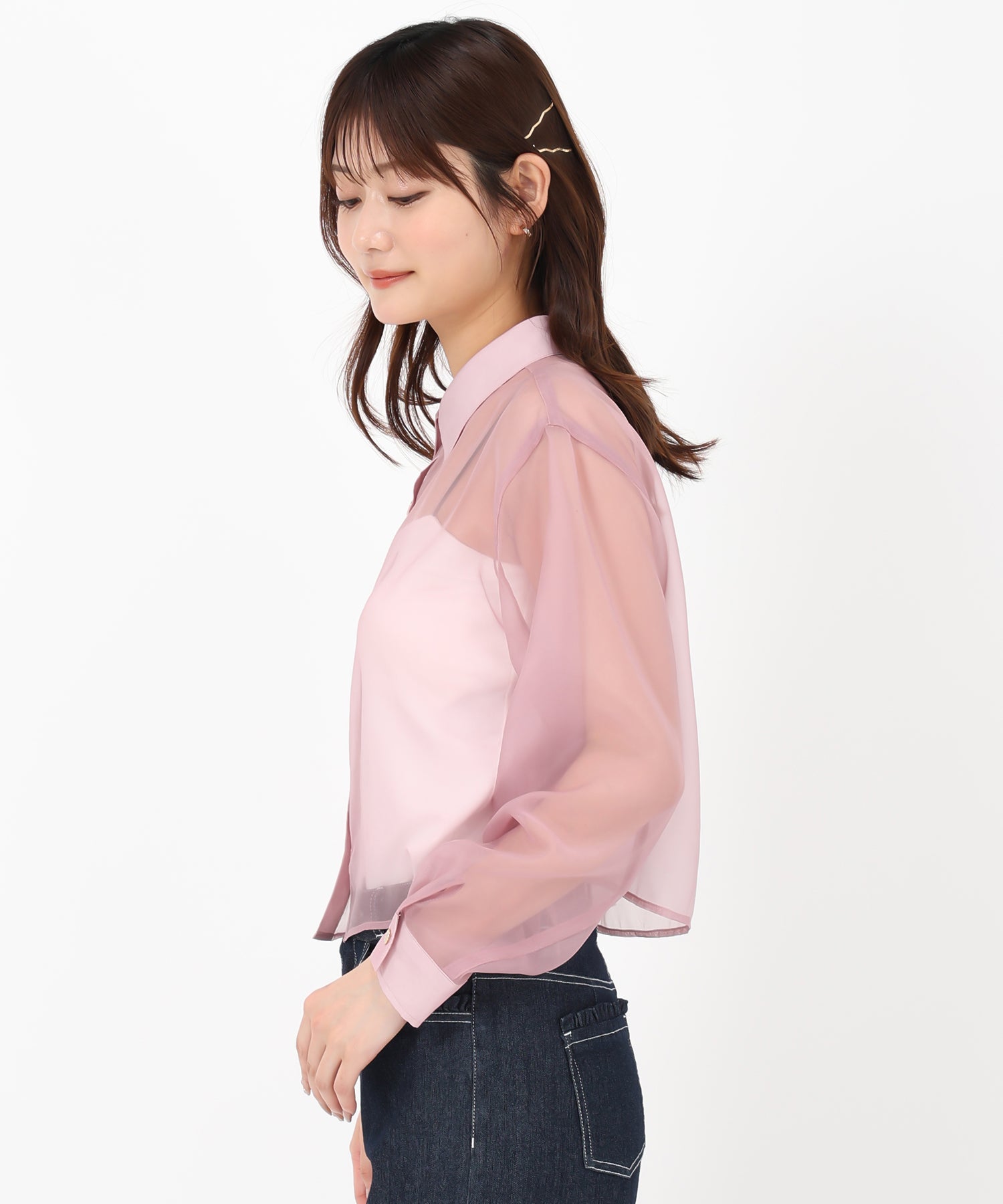 ミッシュマッシュ MISCH MASCH 2025春夏新作 クロップドシアーシャツ （PINK） PINK