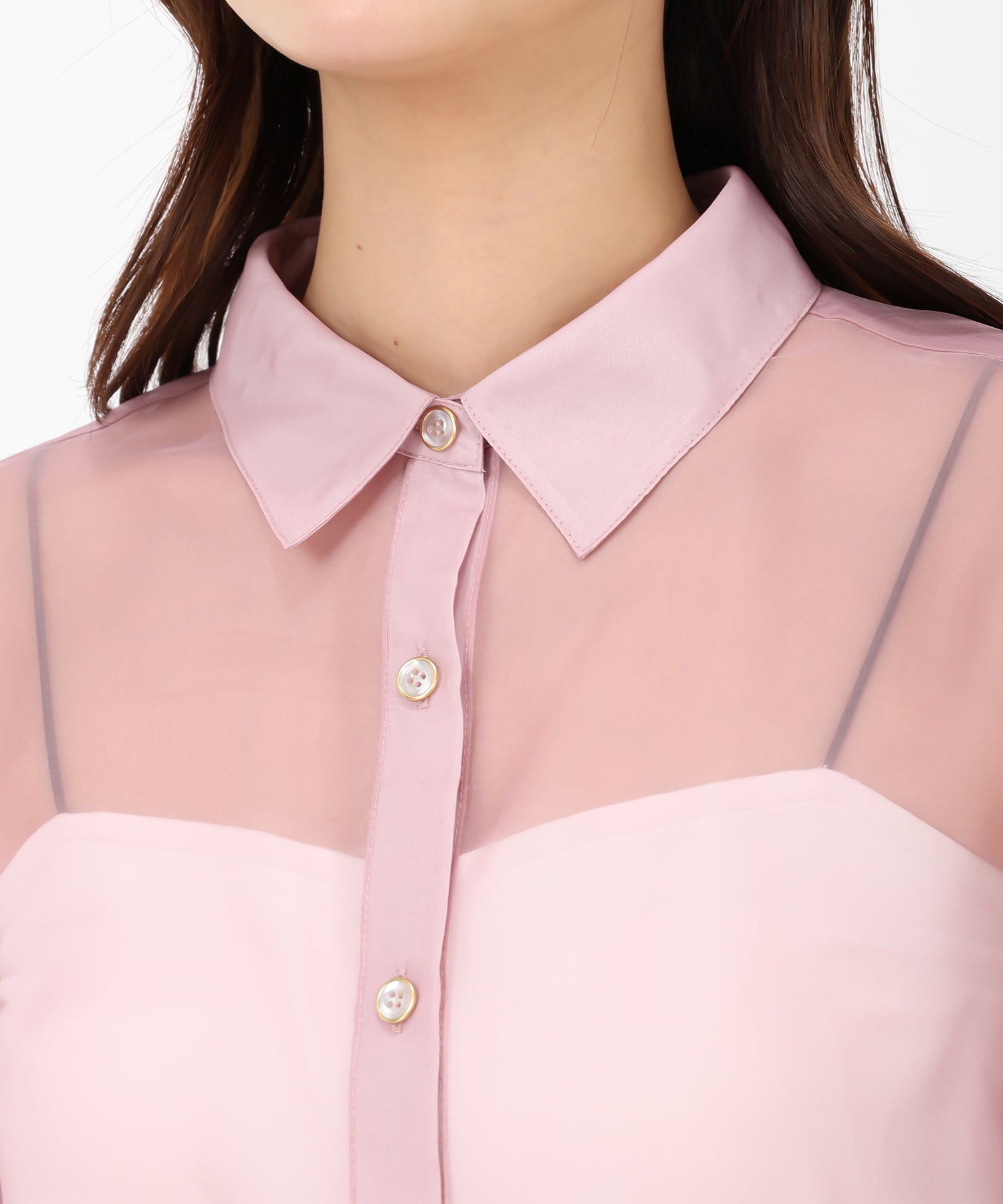 ミッシュマッシュ MISCH MASCH 2025春夏新作 クロップドシアーシャツ （PINK） PINK